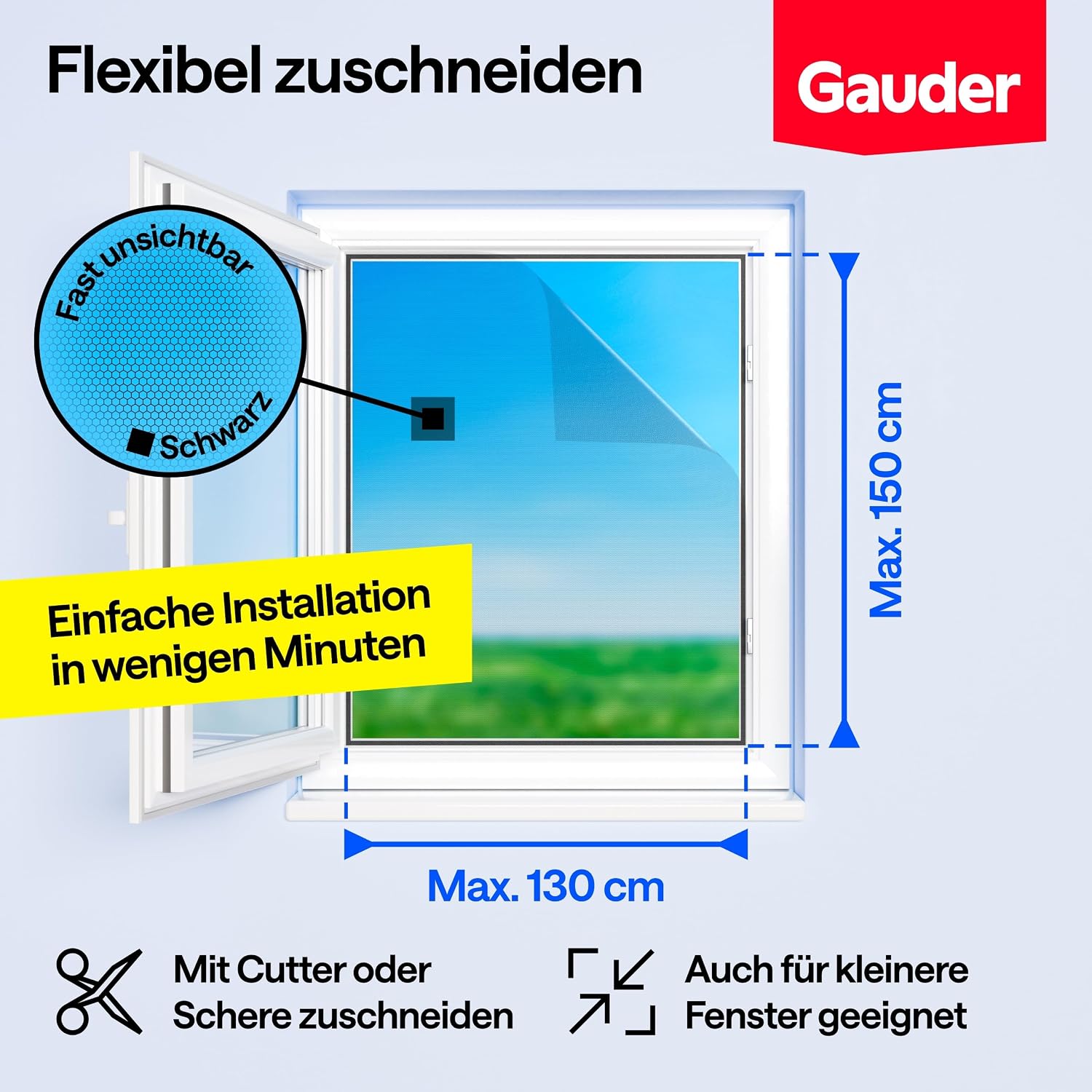 Thumbnail 1 de GAUDER Fliegengitter Fenster 130x150 cm – Insektenschutz ohne Bohren