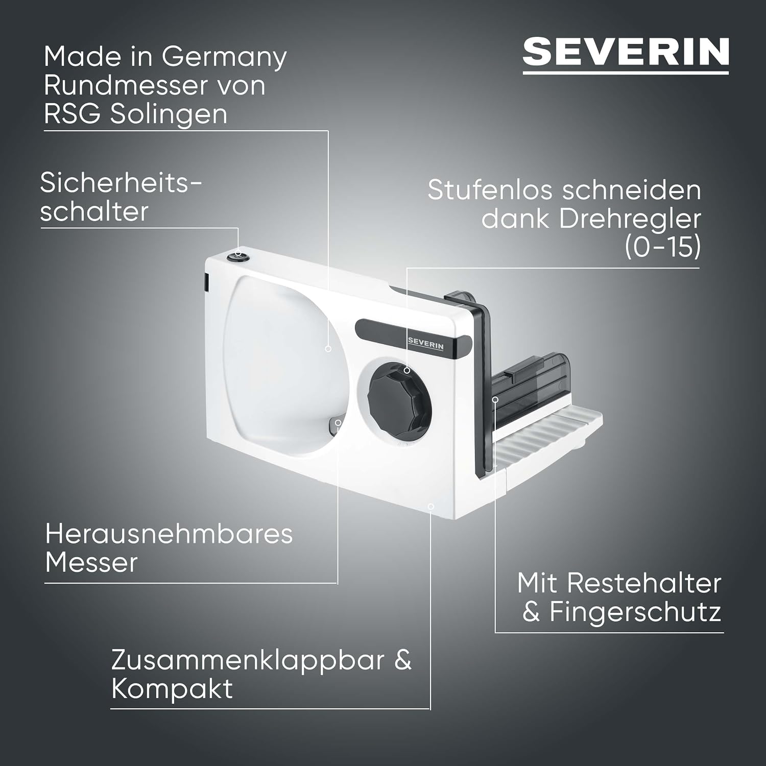 Detalle 2 de Severin Allesschneider AS 3912 – Vielseitige Brot-, Aufschnitt- und Käse-Scheibe mit stufenloser Schnittstärke
