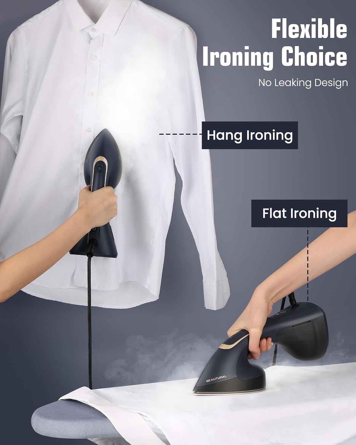 Detalle 2 de BEAUTURAL 2-in-1 Garment Steamer & Iron: 1500W Handheld with Burst Steam