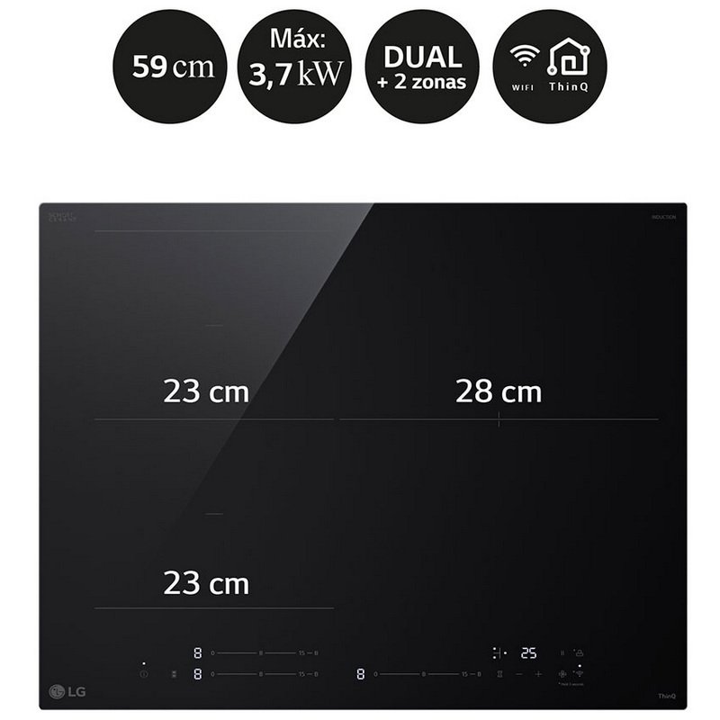 Detalle de LG CBIZ2432B Placa de Inducción ThinQ 3 Zonas, Negra