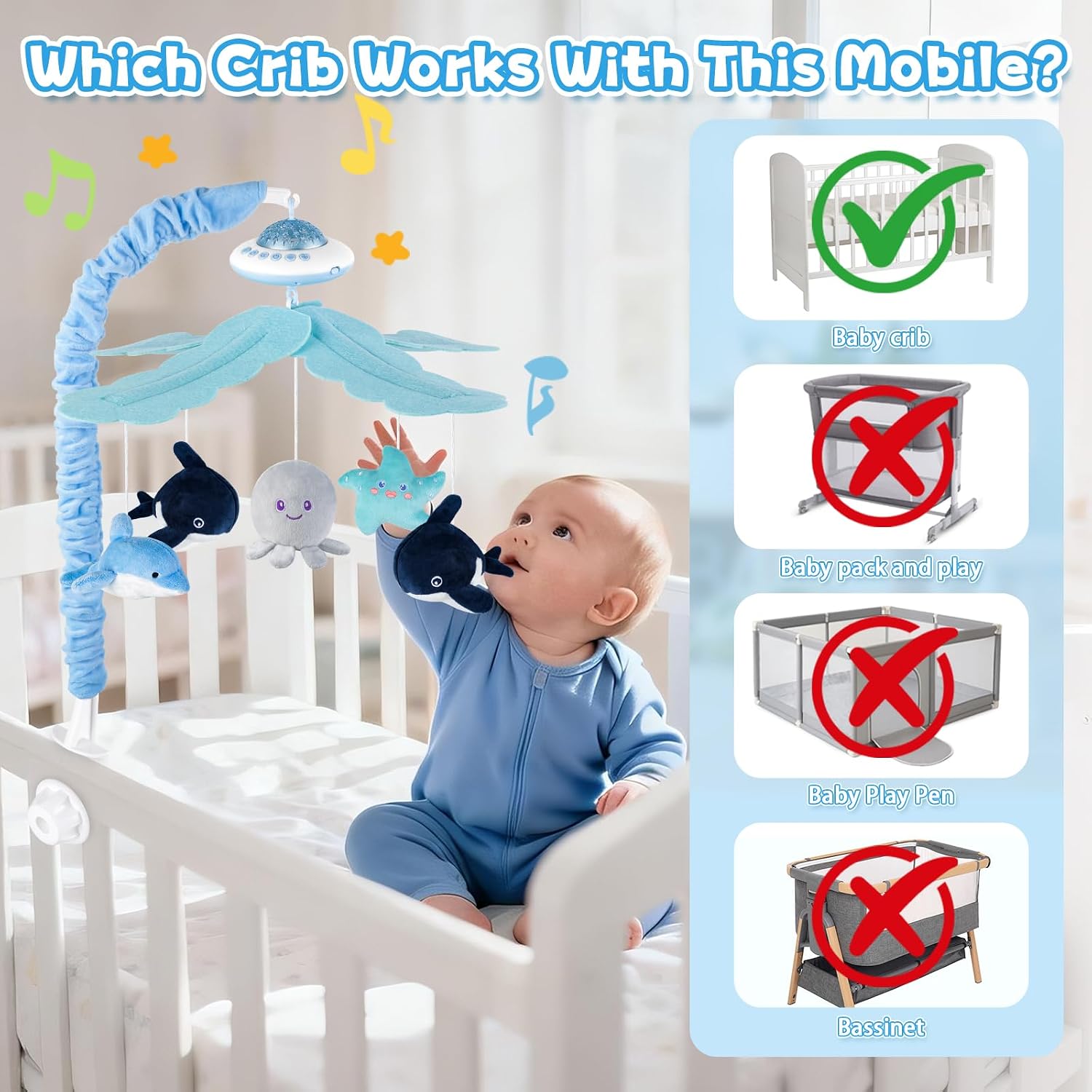 Detalle 2 de Playix Baby Crib Mobile with Music, 360° Rotation & Starlight Projection