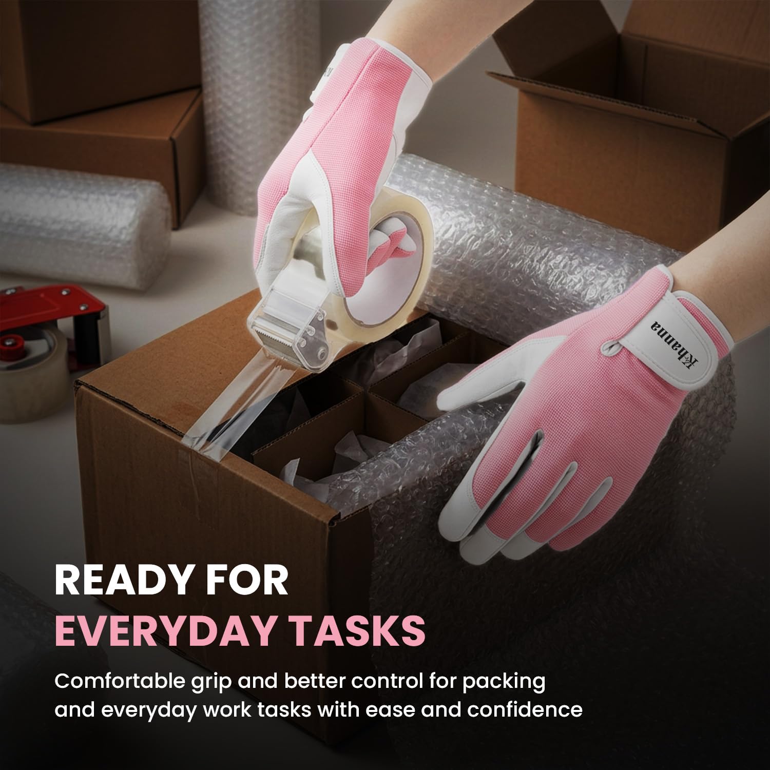 Detalle 2 de Khanna Leather Gardening Gloves, Baby Pink – Medium, Thorn Proof & Heavy Duty for Men & Women