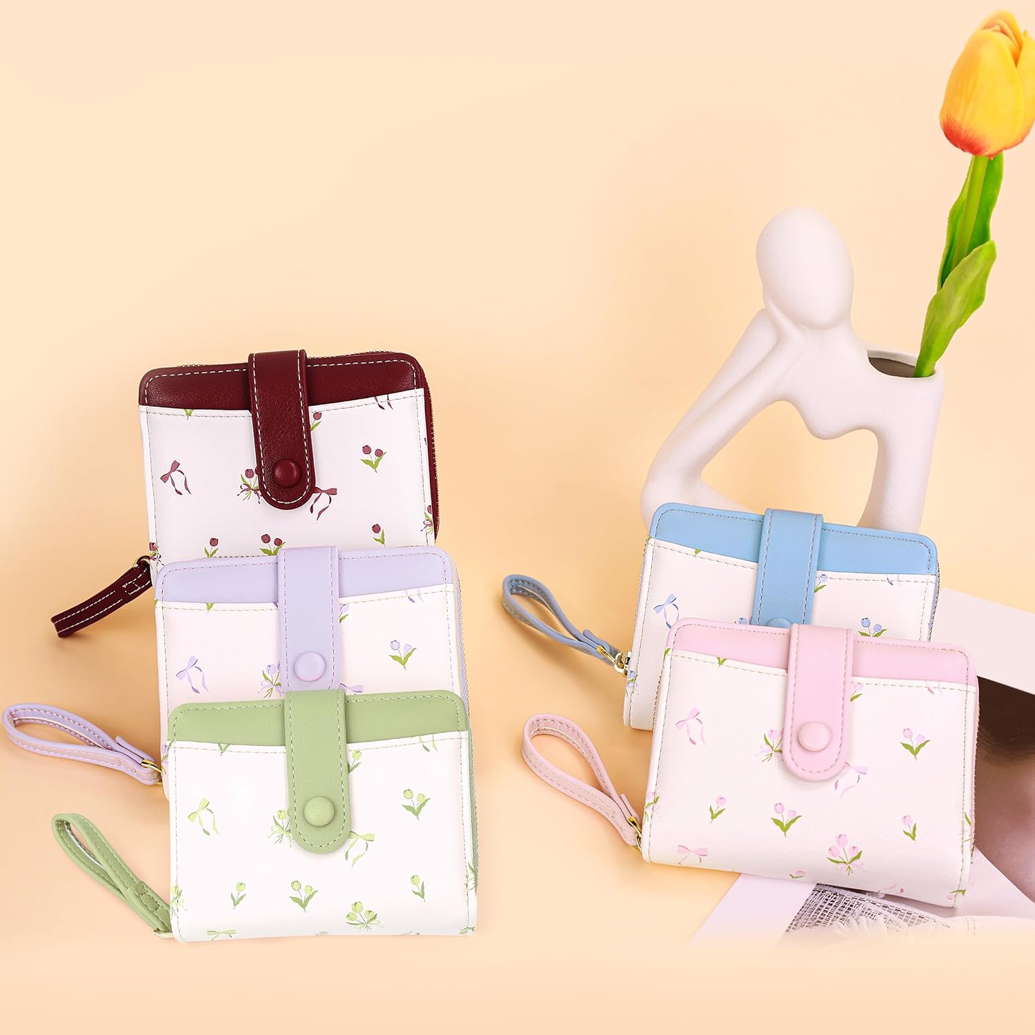 Thumbnail 5 de Busnos Purses for Women: Green PU Leather Wallet with Card Holder, Coin Pocket and Bow Design