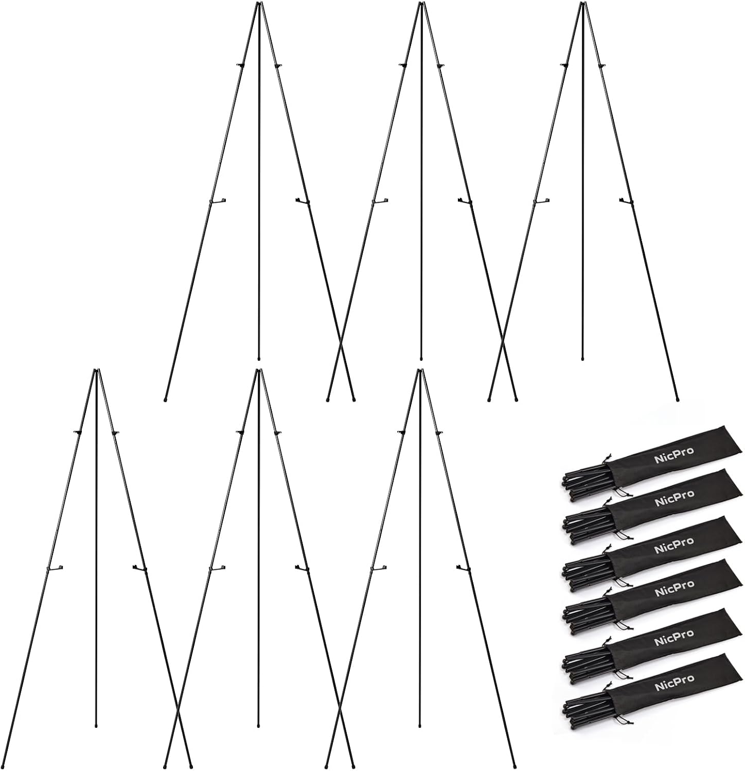 Detalle de Nicpro black 63'' -6 pack Adjustable Metal Easel Stands with Carry Bags