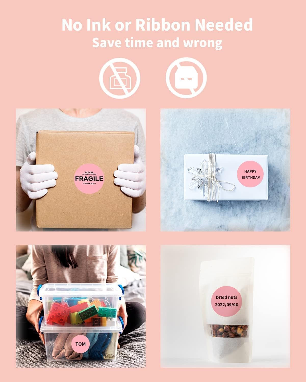 Thumbnail 4 de Phomemo lot de 750 étiquettes rondes roses 50 x 50 mm pour imprimante thermique (compatible Phomemo, MUNBYN, Polono)