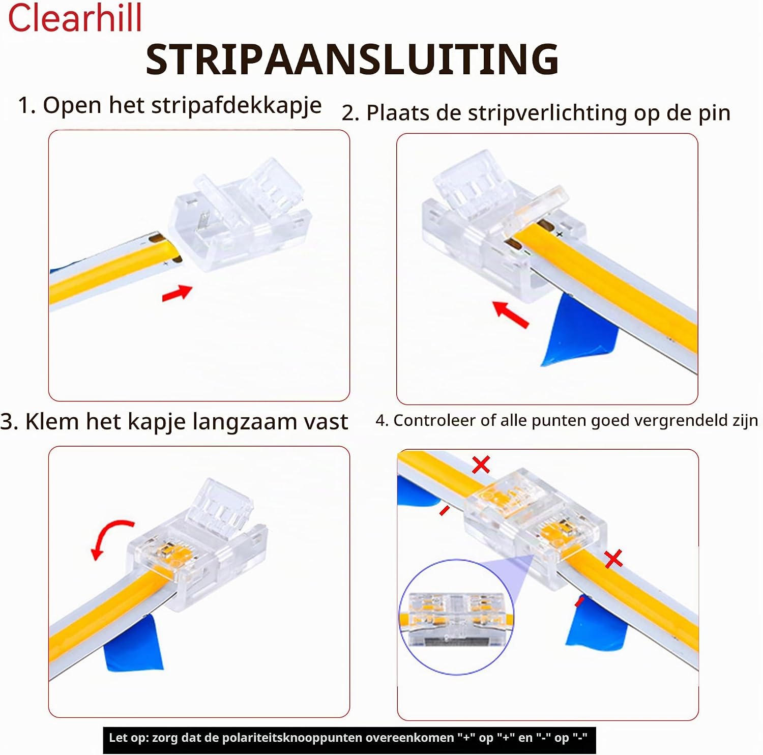 Detalle de Clearhill CON-8MM2PIN-KIT20P ledstripconnectoren voor 8 mm COB-strips