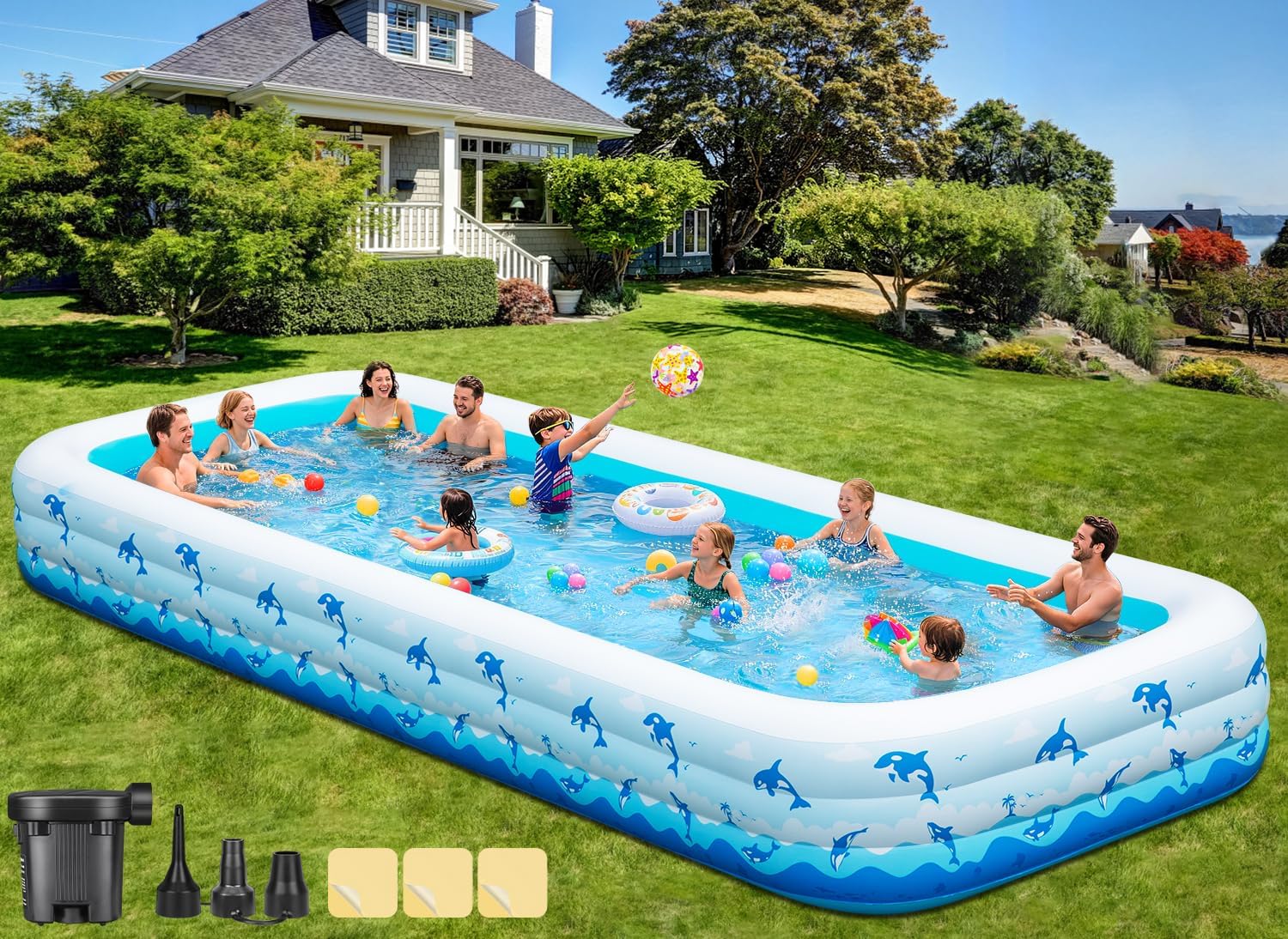 Detalle de Cinlinso Extra Large Inflatable Pool – 165 x 76 x 22 inches