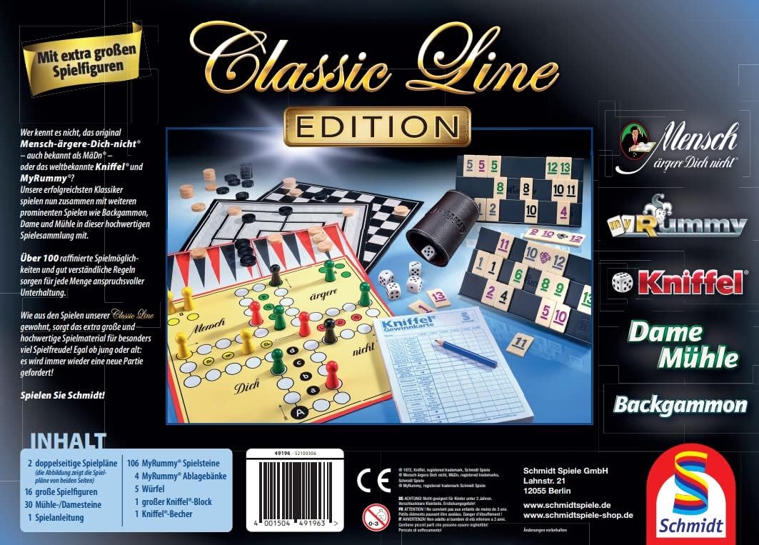 Detalle 2 de Schmidt Spiele 49196 – Collezione di Giochi Classic Line Edition, Multicolore: Kniffel, myRummy e altro ancora