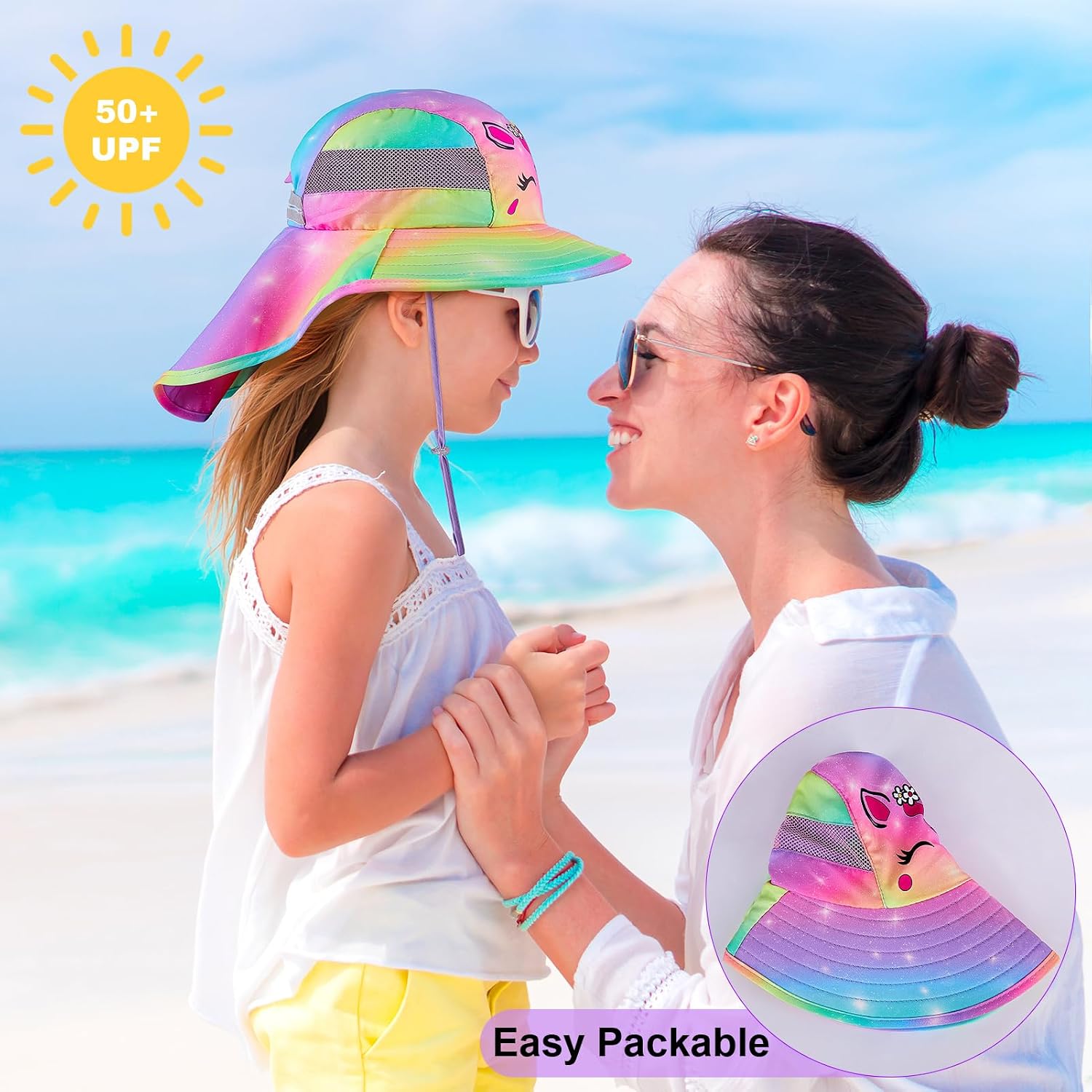Thumbnail 2 de MHJY Kids Sun Hat for Girls (2-9 Years) – UV Protection Bucket Hat with Neck Flap, Adjustable Fit