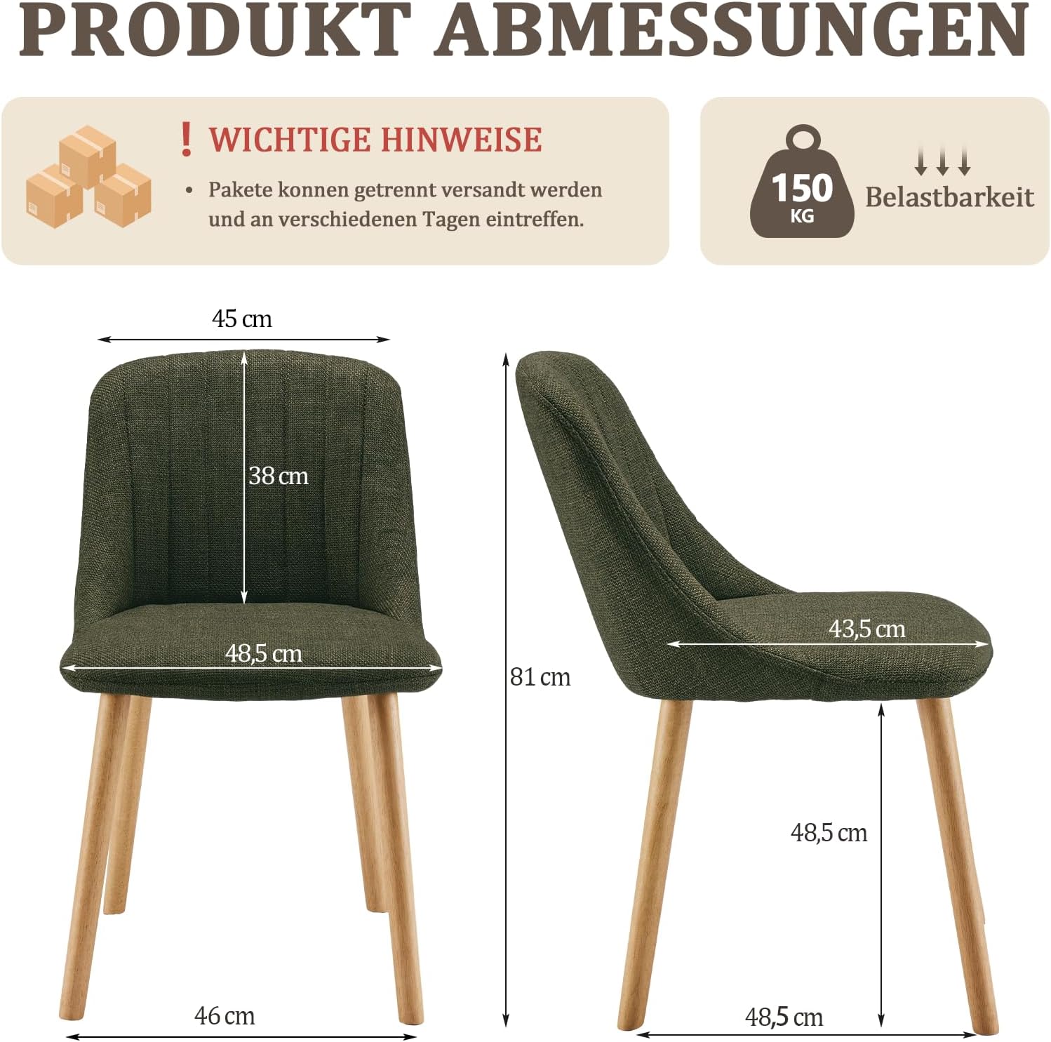 Detalle de Goeurvant 6er Set Esszimmerstühle – Holzbeine, Polsterstuhl Gras-Grün (Polyester)