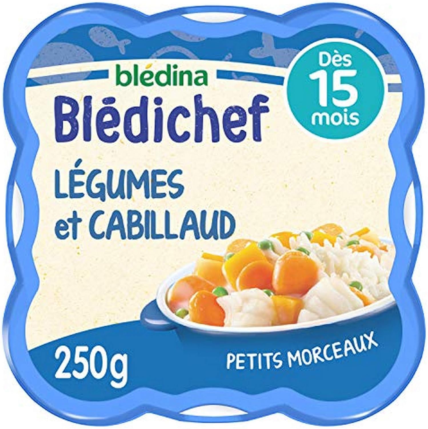 Detalle 2 de Blédichef Repas Bébé 15 Mois – 9 Plats Légumes Cabillaud, Morceaux Utlisés dans une Assiette Réutilisable