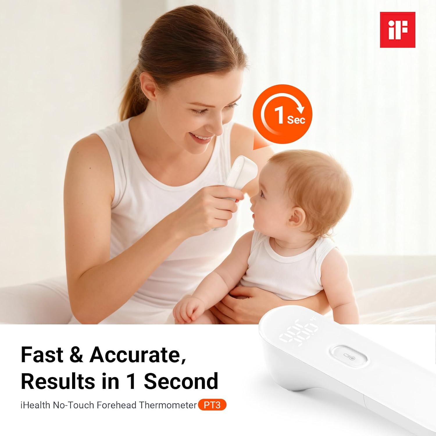 Detalle 2 de iHealth PT3 No-Touch Forehead Thermometer — Fast, Hygienic Temperature Readings for All Ages