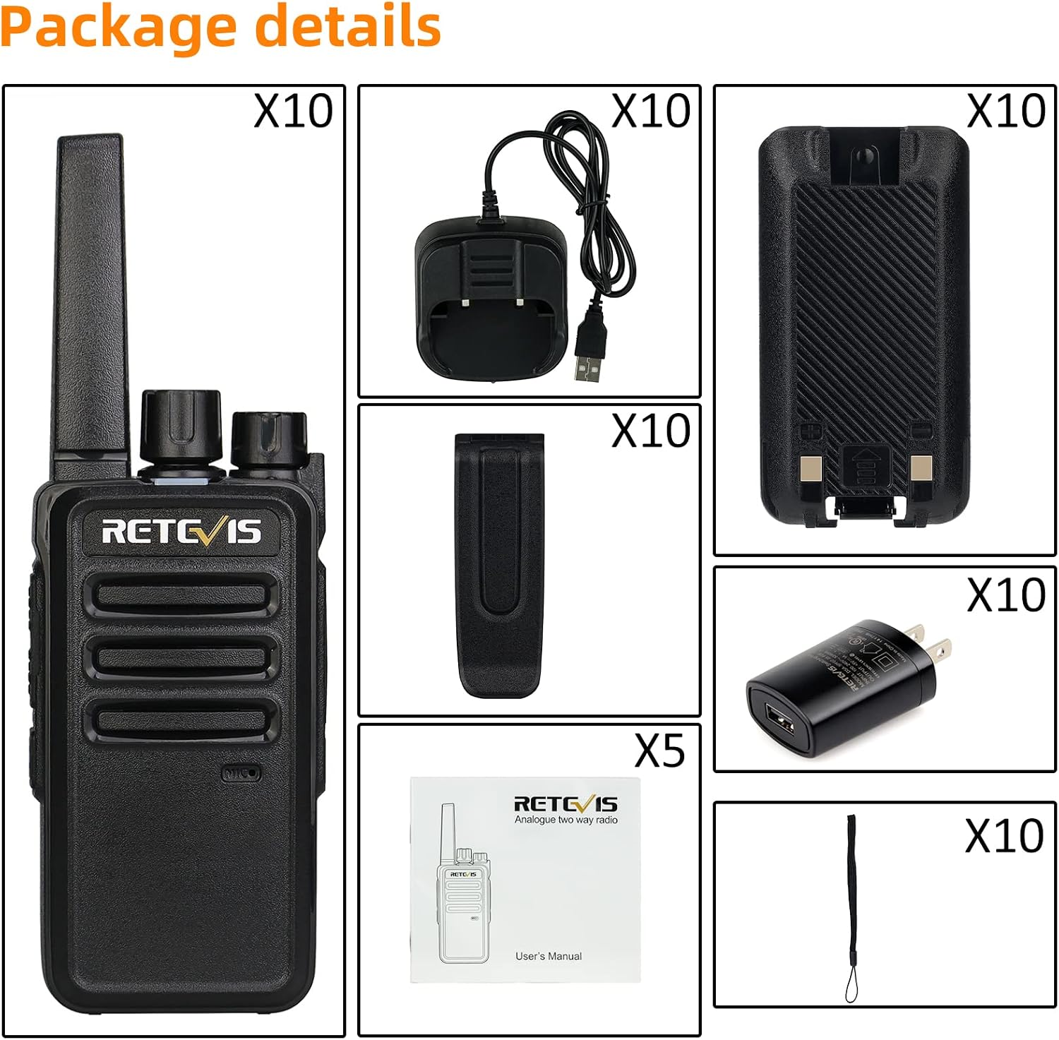 Thumbnail 6 de Retevis RT68 Two Way Radio Long Range Walkie Talkies (10 Pack)