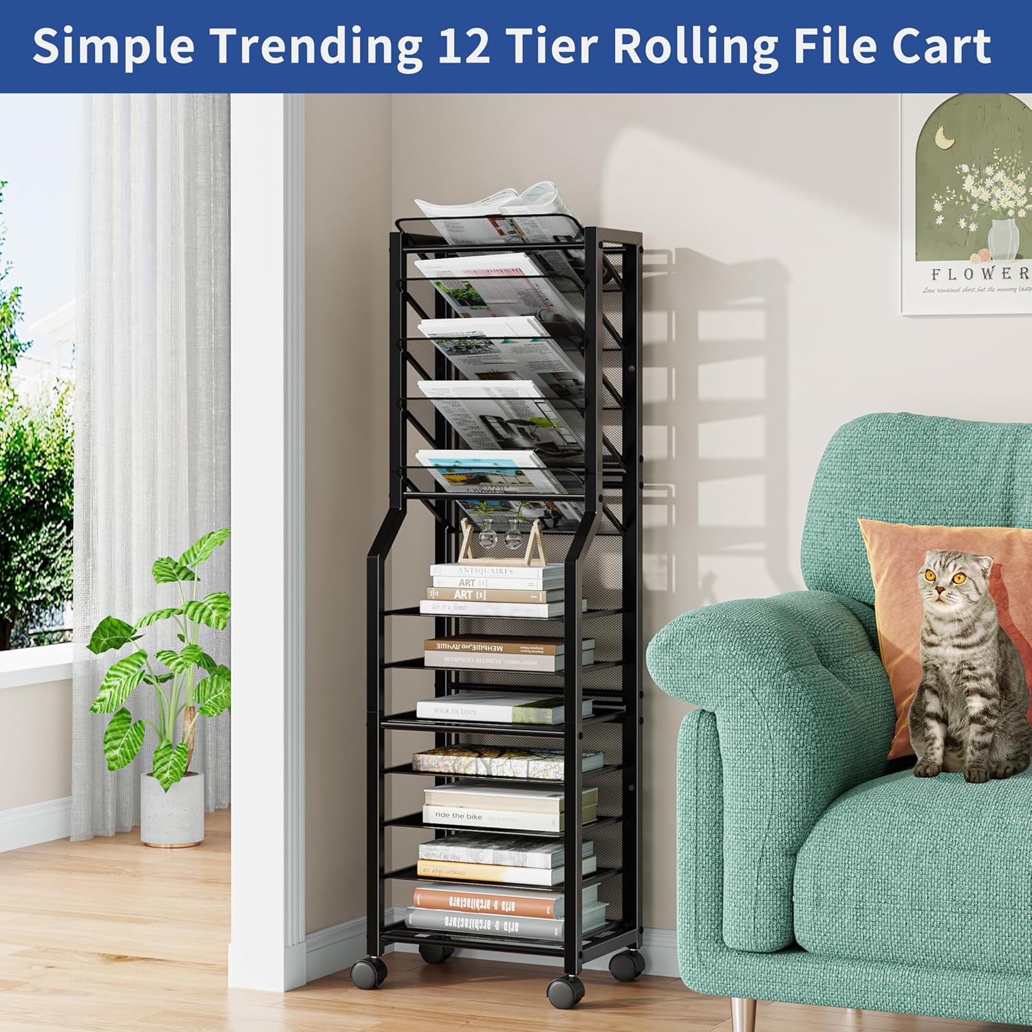 Thumbnail 2 de Simple Trending 12-Tier Rolling File Cart with Sliding Trays