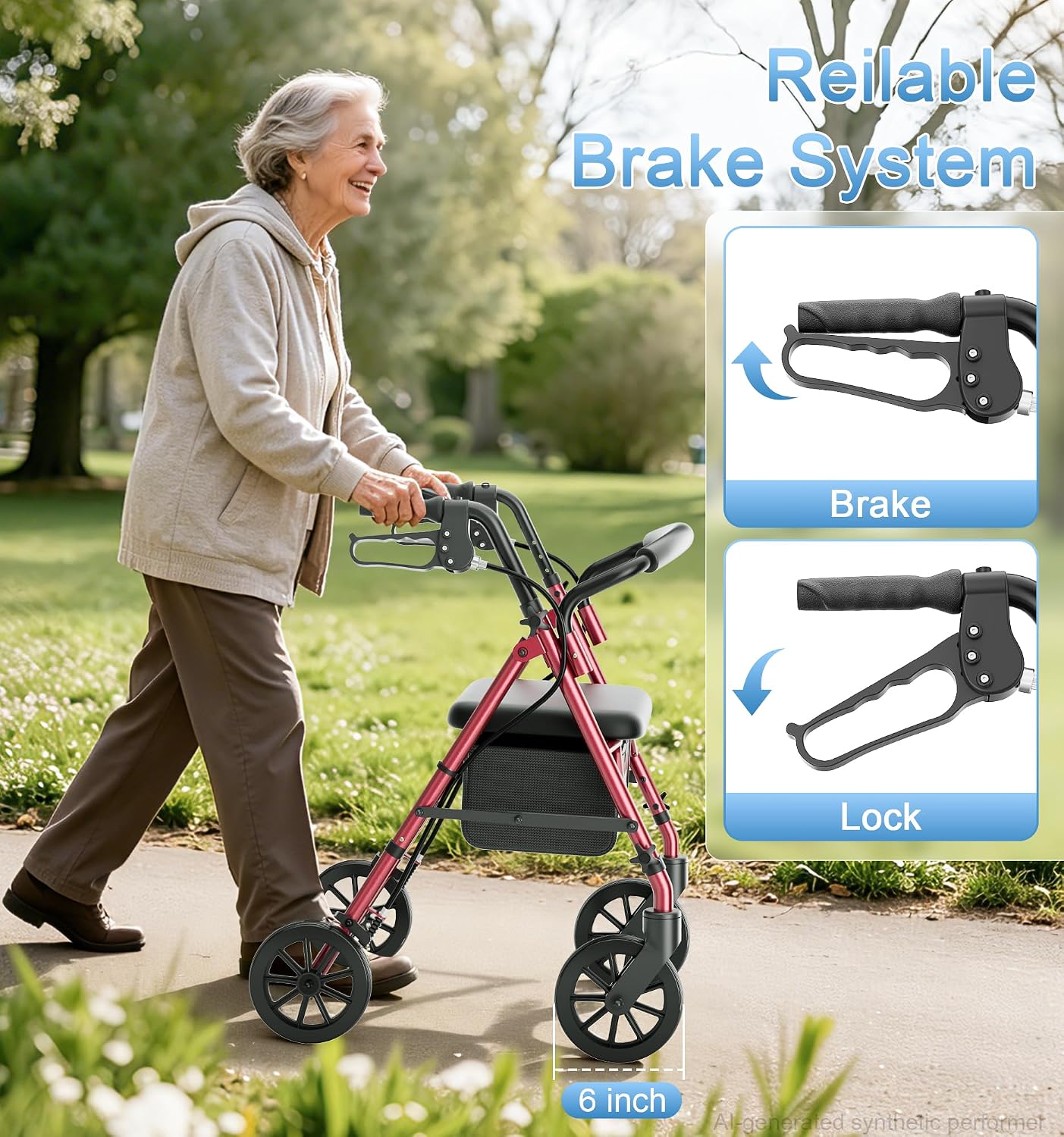 Detalle 2 de HOMLAND Foldable Rollator Walker with Seat, 16 lb, 5-Level Adjustable