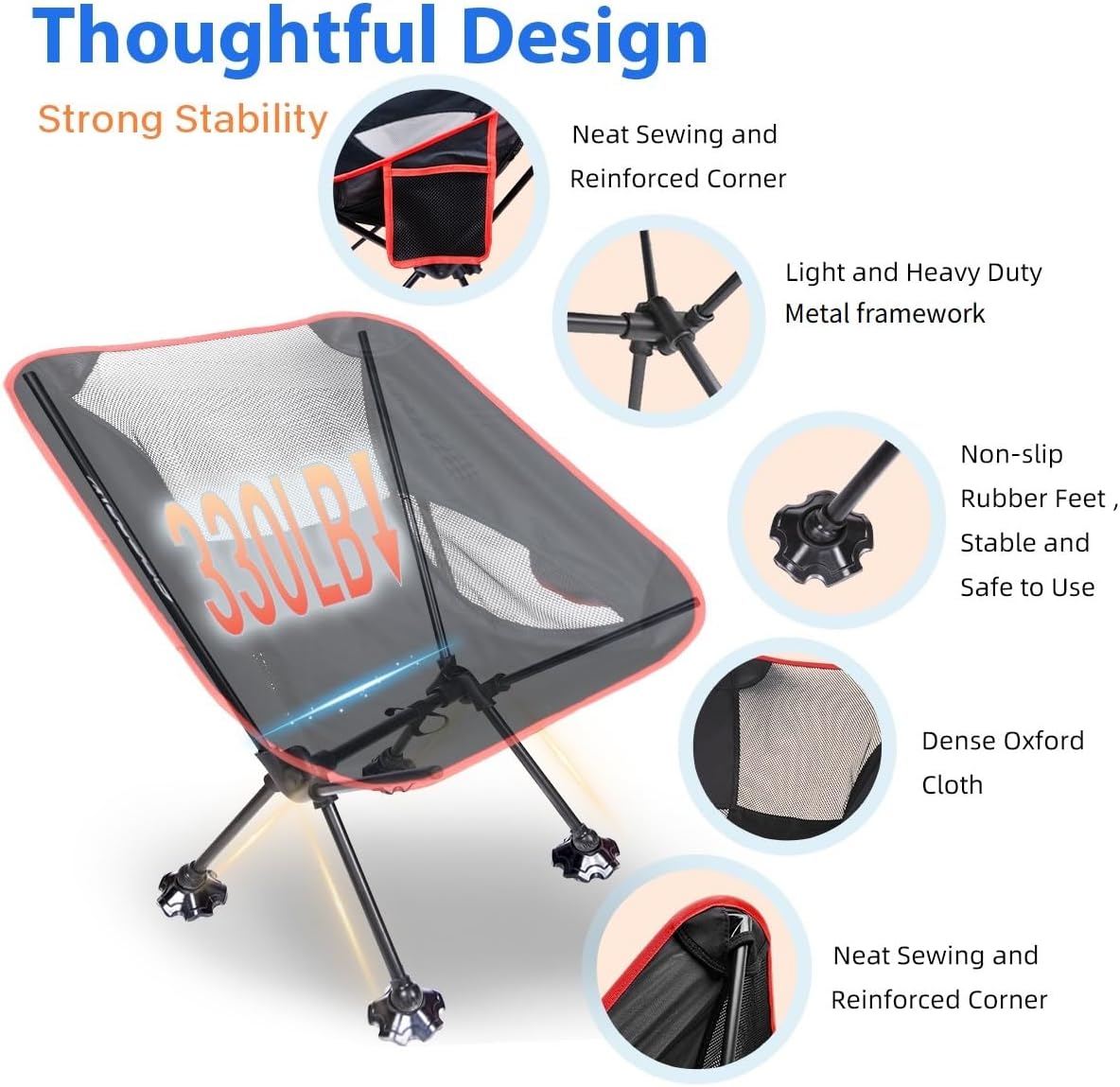 Thumbnail 3 de CFGROW CF-STY01 Folding Camping Chair with 600D Oxford Fabric and Mesh Back