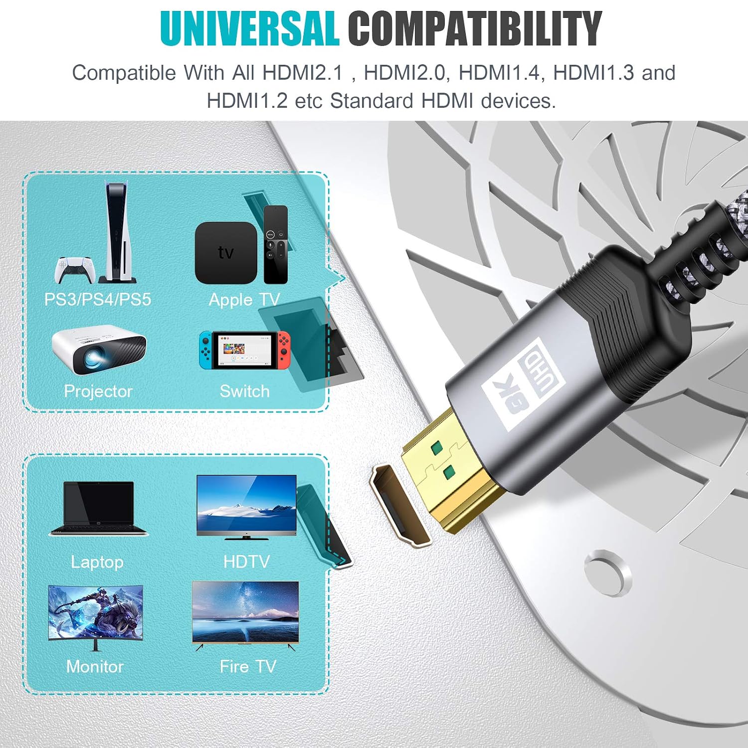 Detalle 2 de AviBrex RM 8K HDMI 2.1 Cable, 3 m, 48 Gbps, 8K at 60 Hz