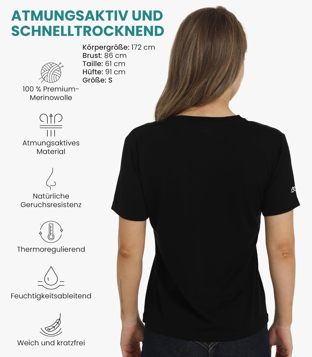 Thumbnail 1 de Merino.tech 100% Merino Shirt Damen V-Ausschnitt – Merino-Unterwäsche als Sportshirt, schnell trocknend