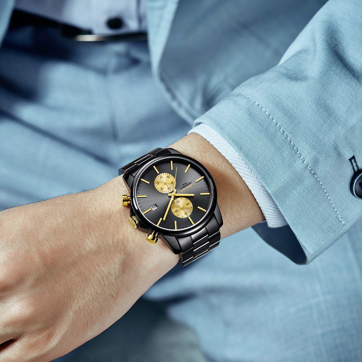 Thumbnail 6 de Affute orologi da uomo in acciaio inox e metallo, stile casual impermeabile con cronografo al quarzo e datario
