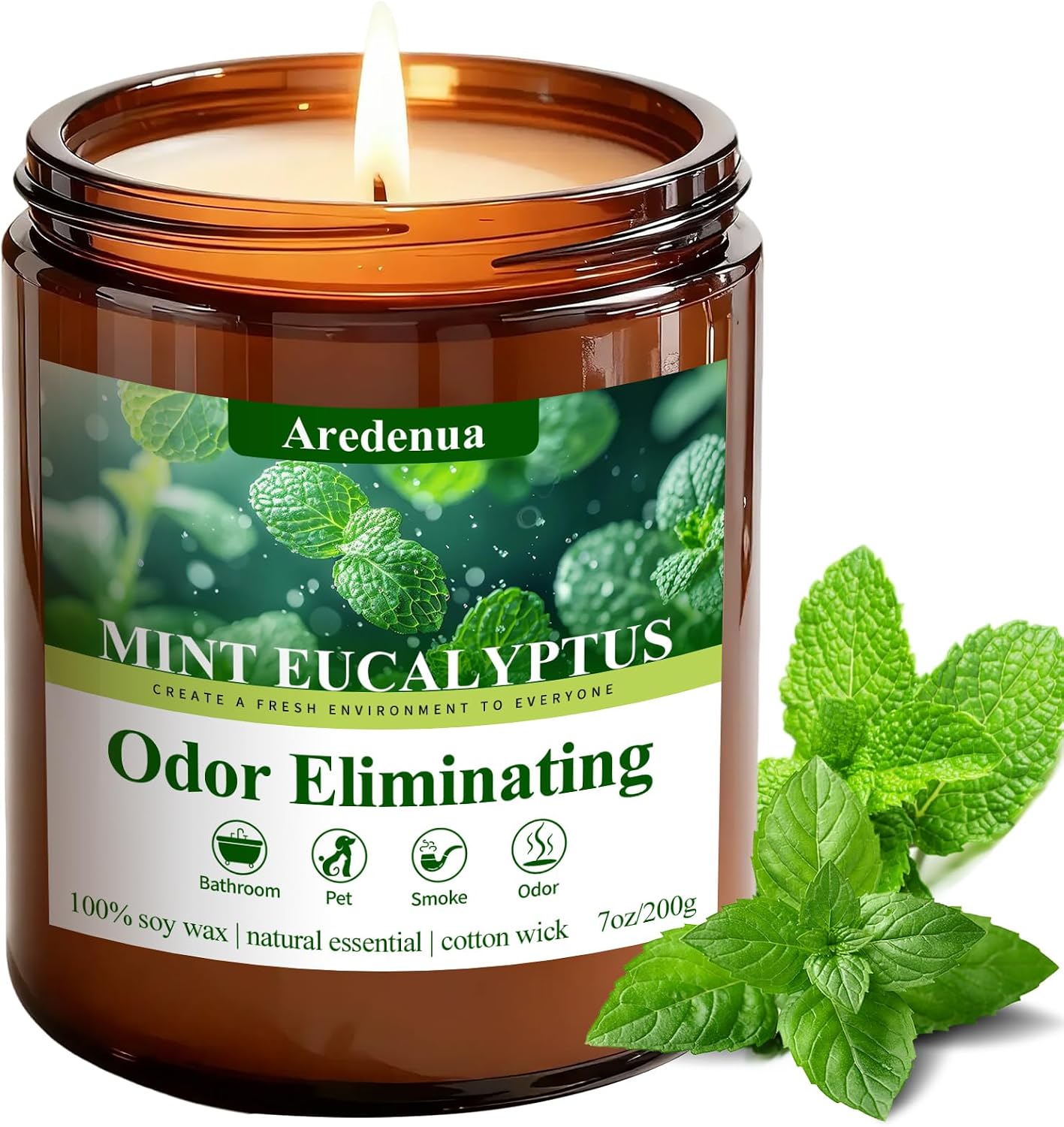 Detalle de Aredenua Odor-03 Mint Eucalyptus Scented Soy Candle, 7 oz
