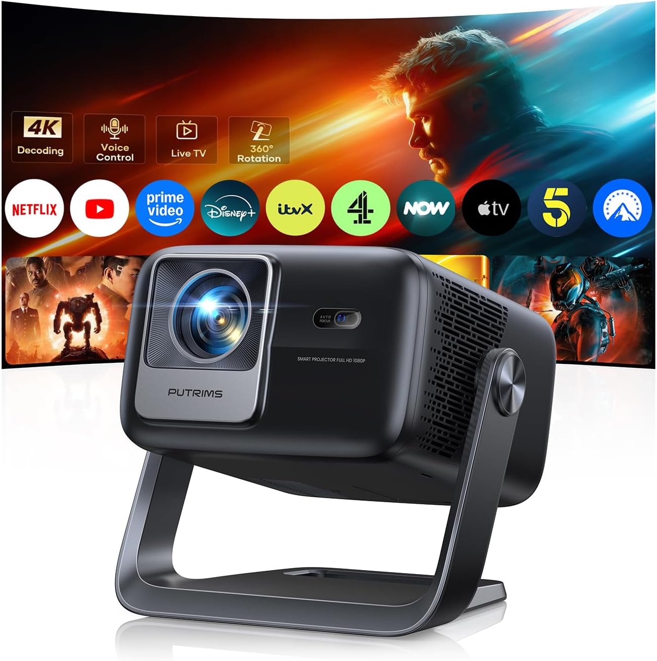 Detalle de Smart Projector with Google TV: 1200 ANSI, 1080p native, 4K decode, 360° Stand