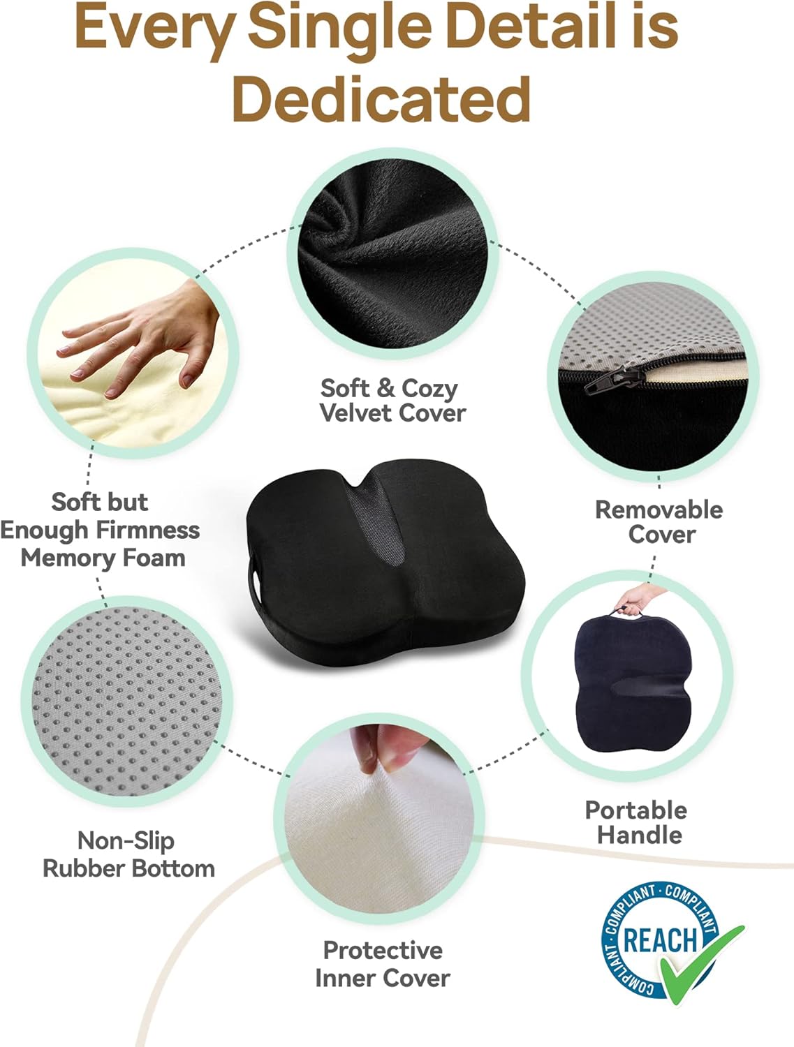 Thumbnail 3 de Travel Ease ergonomic seat cushion with memory foam and anti-slip base (black)