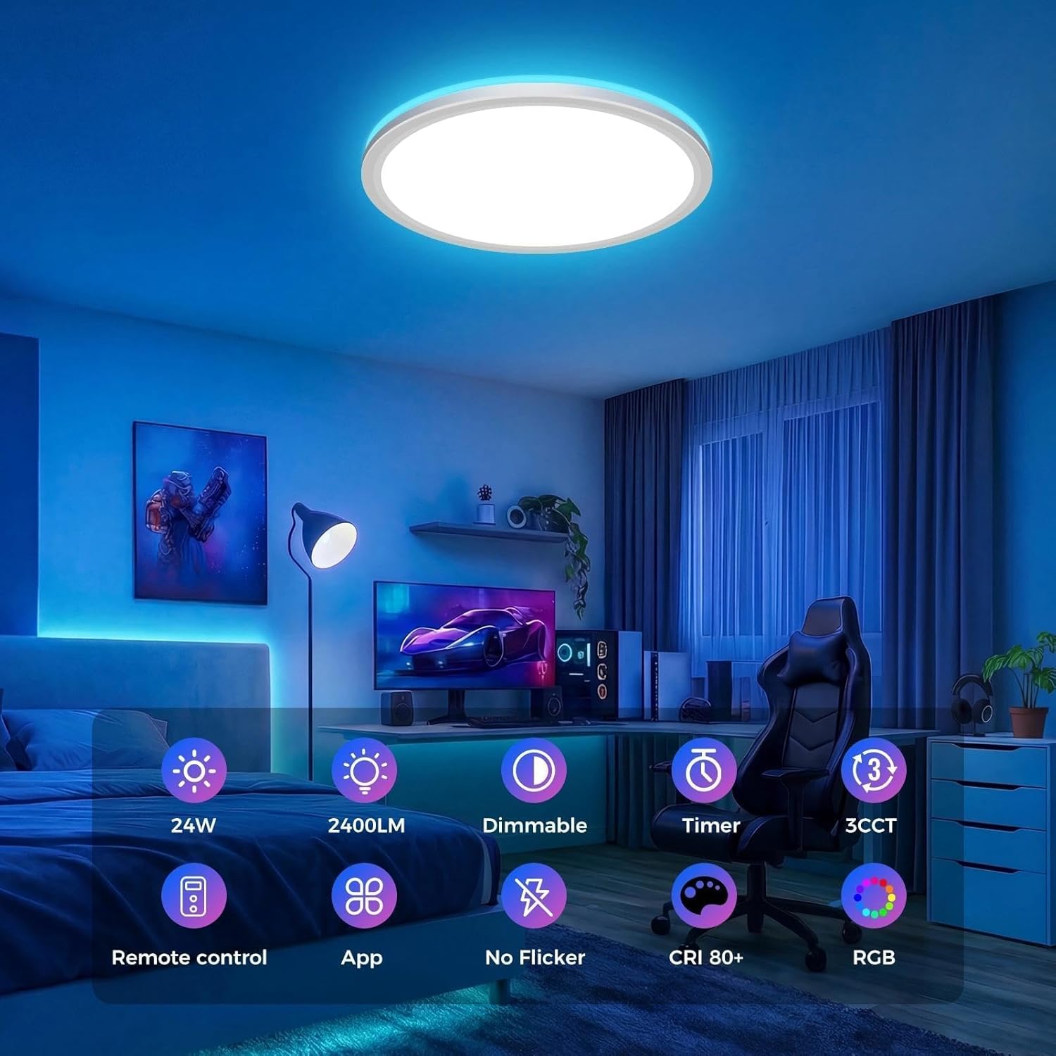 Thumbnail 1 de hepside Deckenlampe LED – 24W, RGB, dimmbar, mit Fernbedienung und App-Steuerung