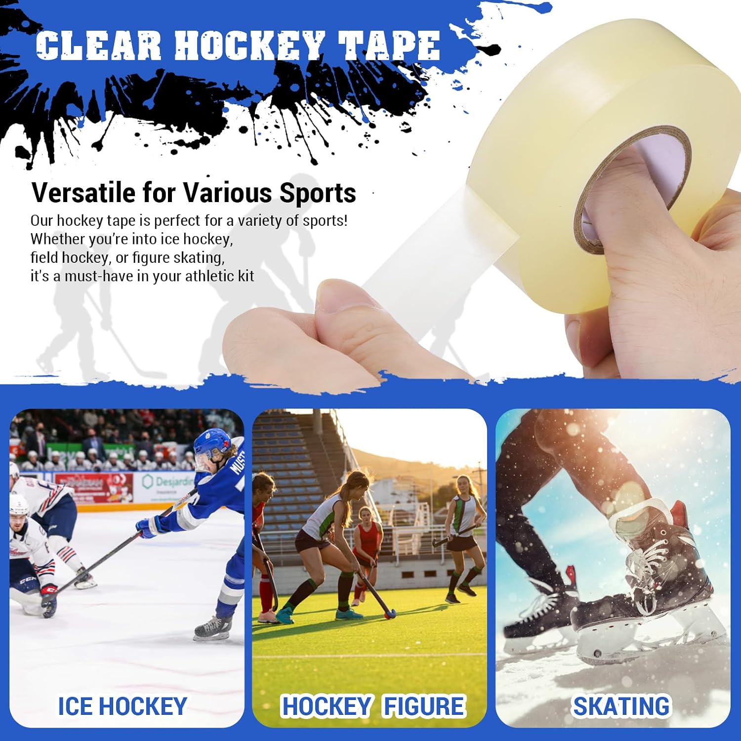 Detalle de AGUZXTM Clear Hockey Tape, 6-Pack, 25 m Rolls for Socks and Shin Guards