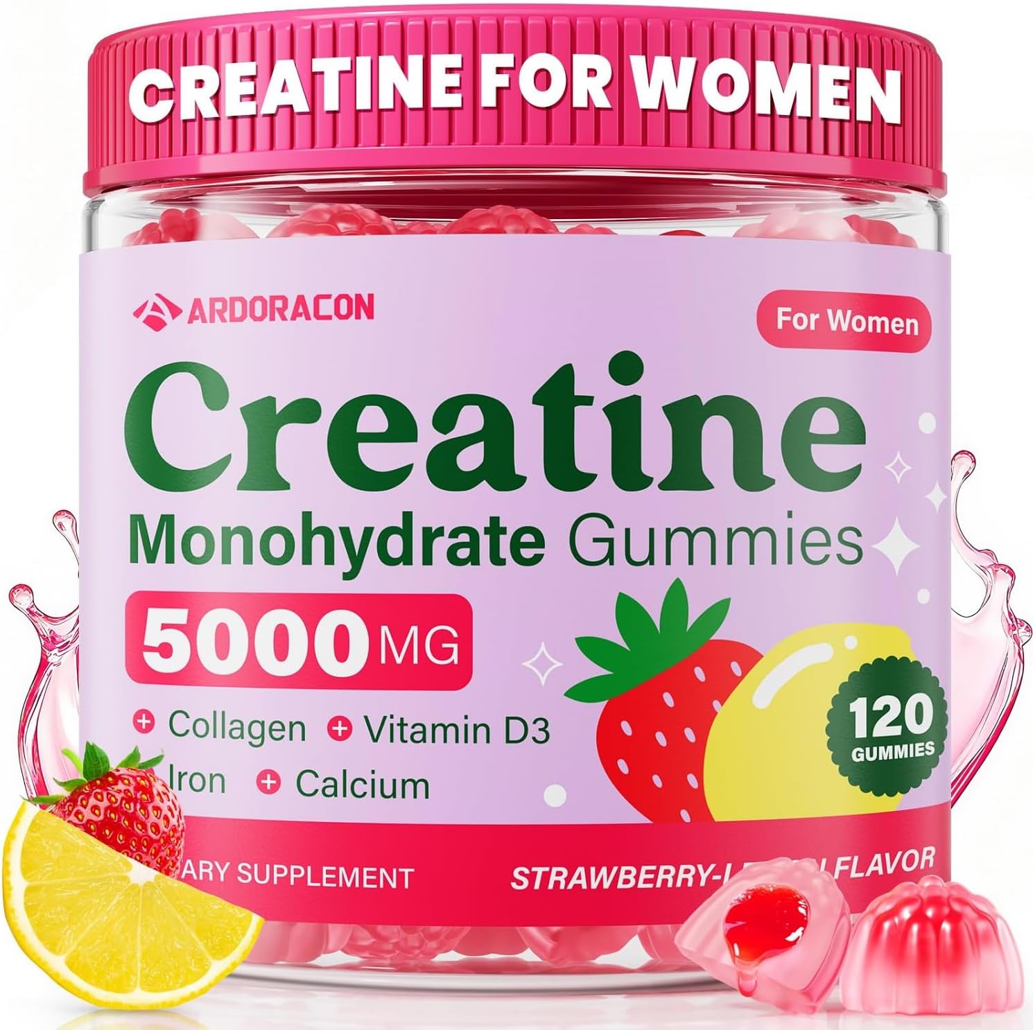 Detalle de ARDORACON BYNV3 Creatine Gummies for Women with Collagen, D3, Iron & Calcium