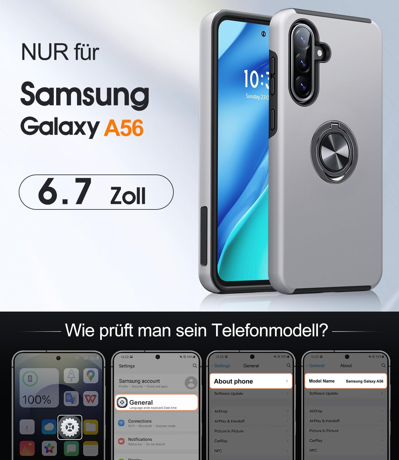 Detalle 2 de AOUIA Hülle für Samsung Galaxy A56 5G mit Ringständer
