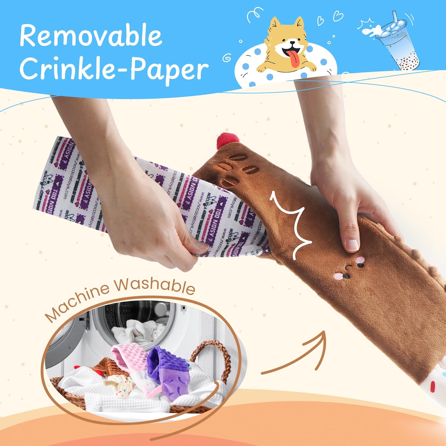 Thumbnail 2 de Nocciola lot de 3 jouets pour chien sans rembourrage à tirer (petite taille) avec bruit de froissement