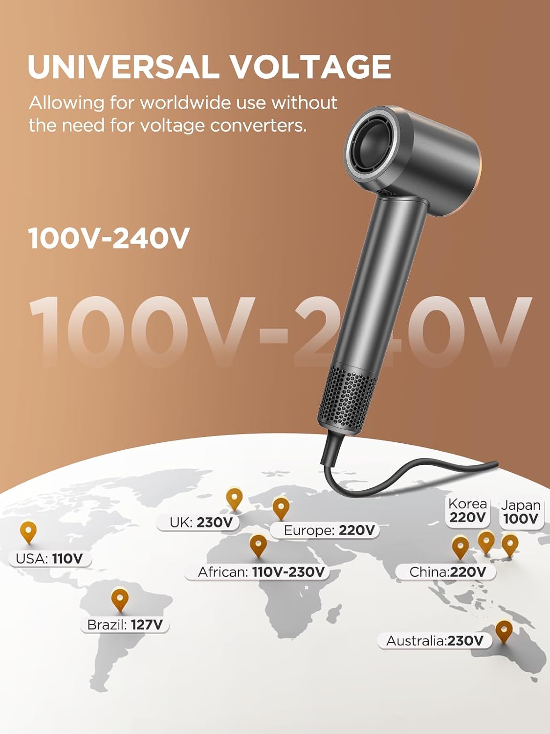 Thumbnail 1 de Dual Voltage Travel Hair Dryer with Diffuser (110-120V/220-240V) by Ready for International Travel
