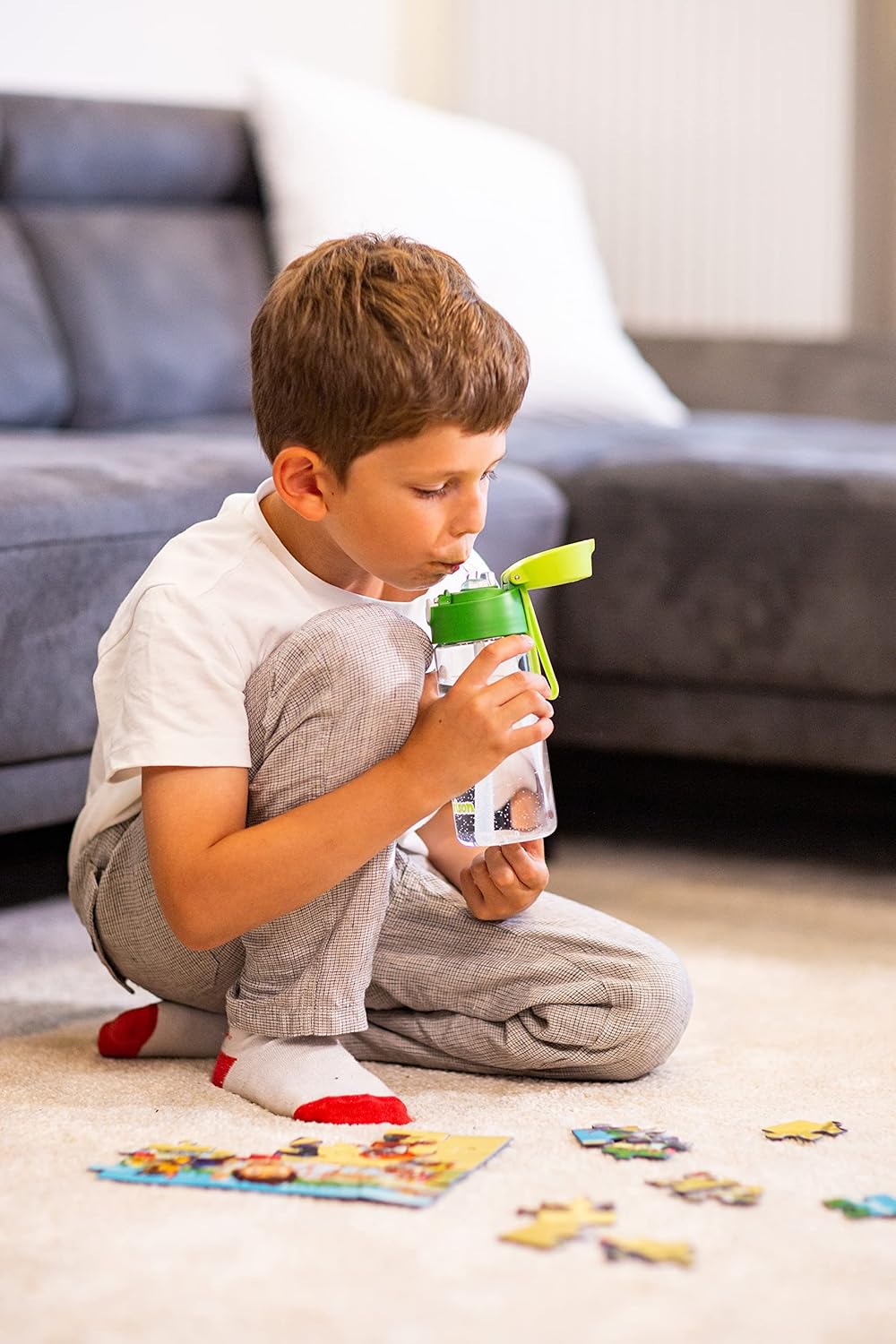 Detalle 2 de JARLSON Borraccia Bambini EMI 500ML – Borracce Antigoccia con Cannuccia, Lavabile in Lavastoviglie, Senza BPA e ftalati (Verde)