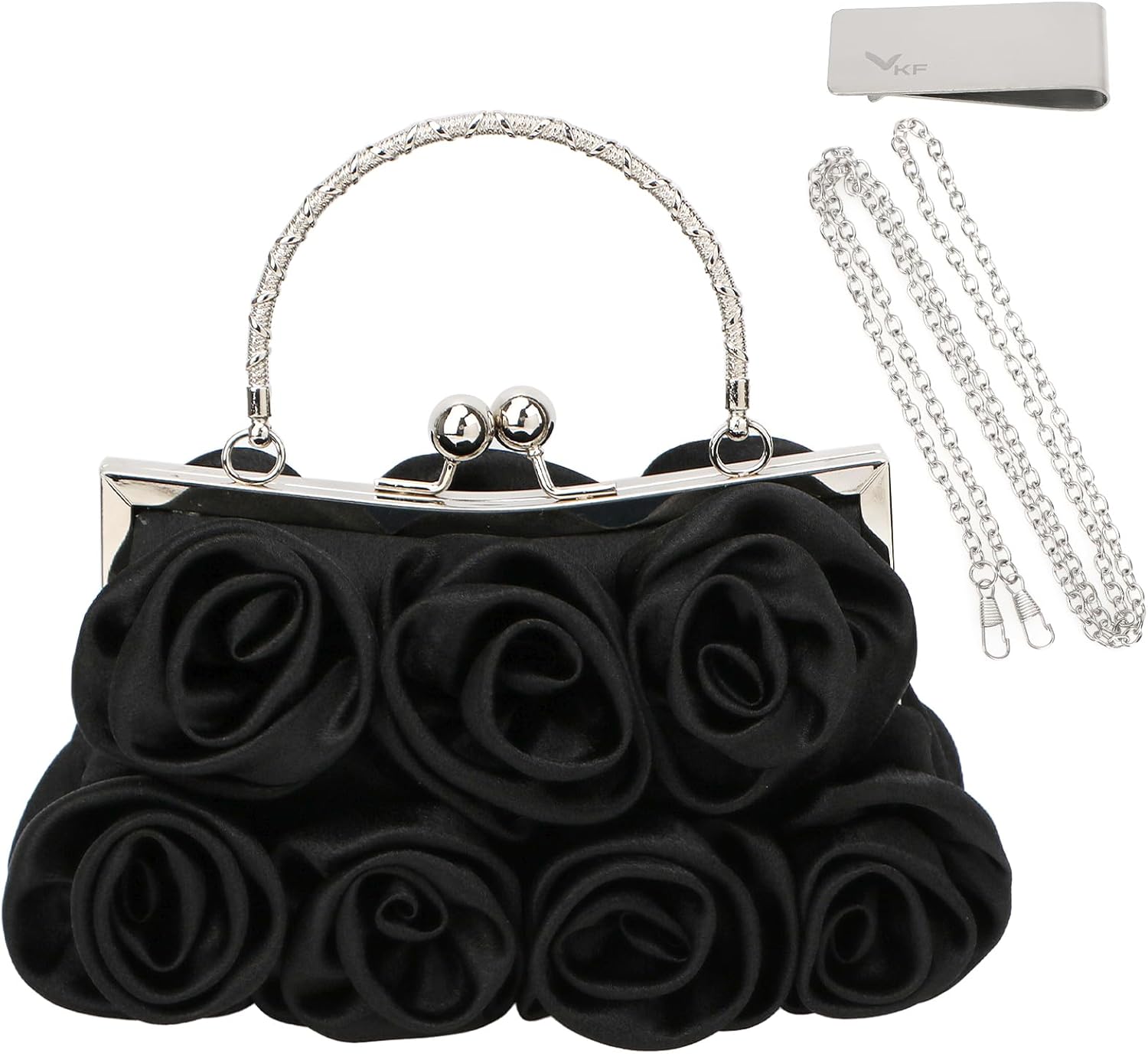 Detalle de Kilofly Missy K 7 Roses Satin Clutch Purse with Detachable Strap Money Clip