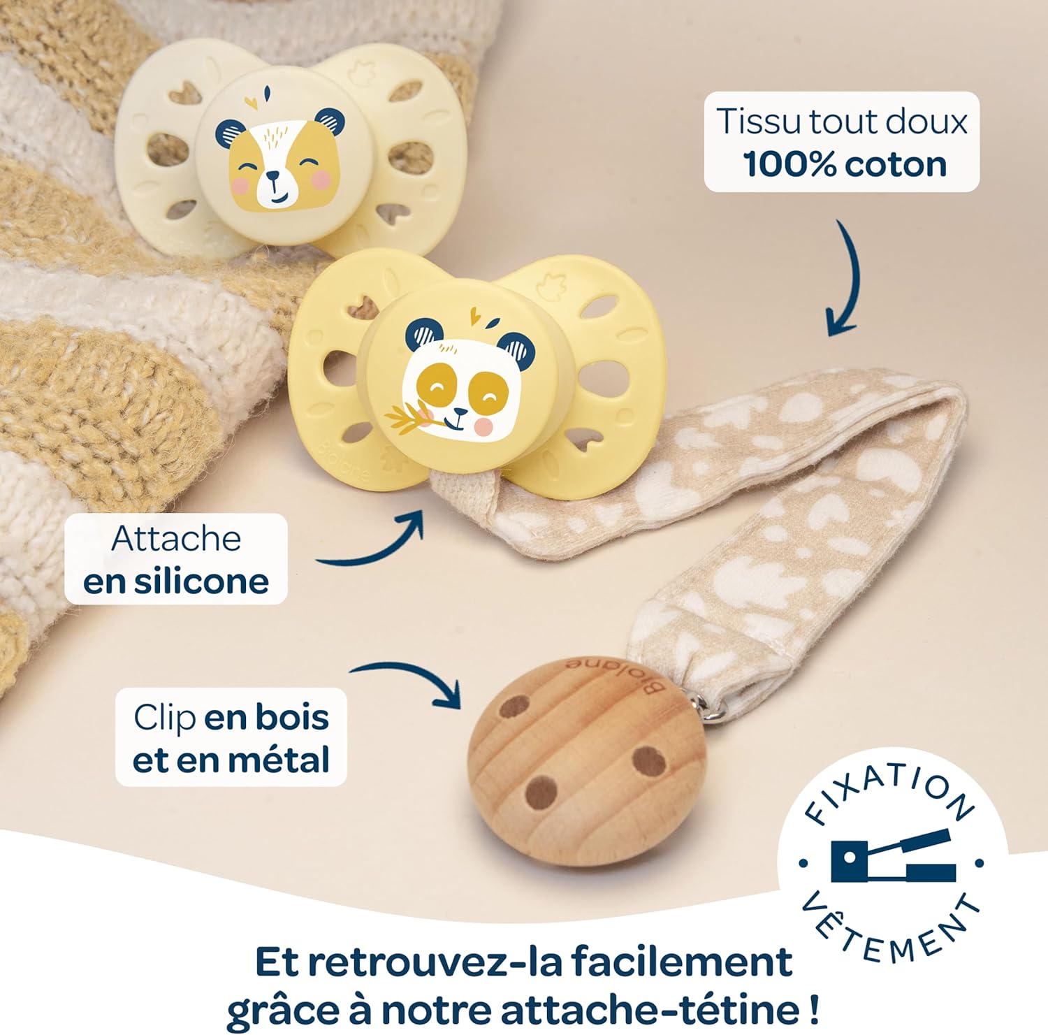 Thumbnail 5 de Biolane – Tétines anatomiques animaux, sucettes extra-fines (18 mois et +), jaune bicolore