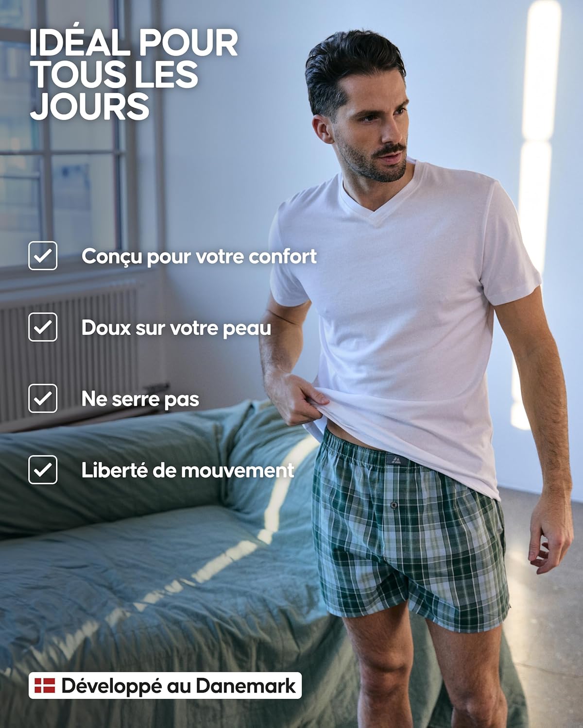 Thumbnail 2 de DANISH ENDURANCE Boxers tissés en coton bio (lot de 4 ou 6) pour hommes