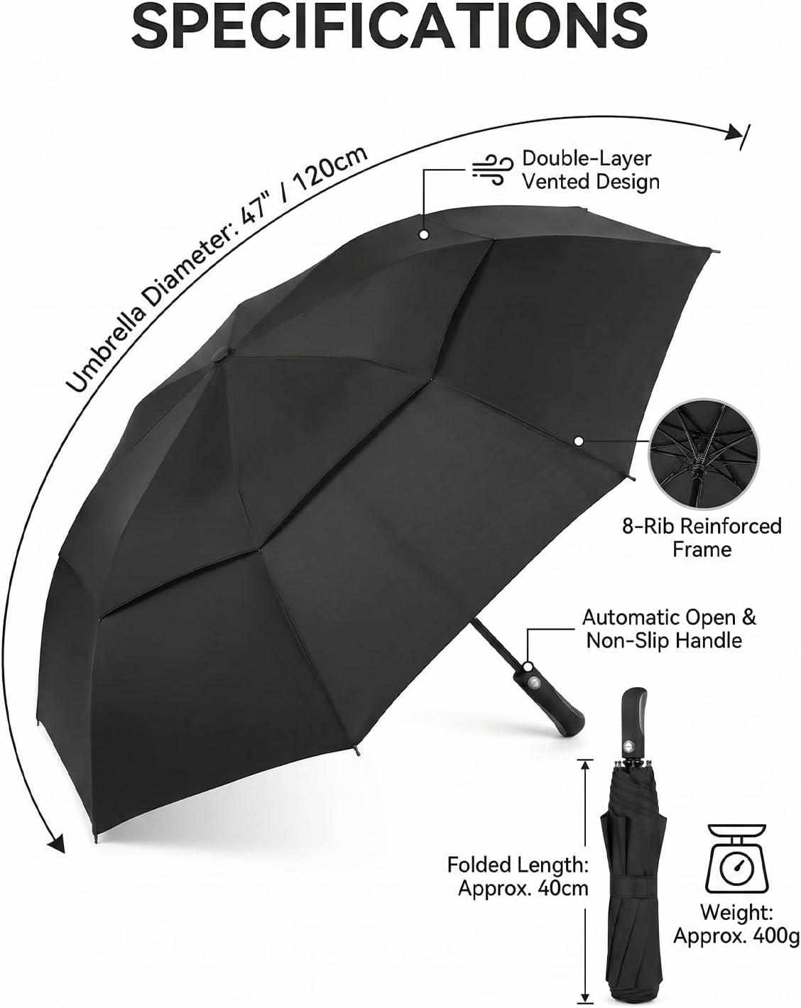 Thumbnail 5 de Lorrrtta Golf Umbrella Windproof and Rainproof 54-Inch with Automatic Open