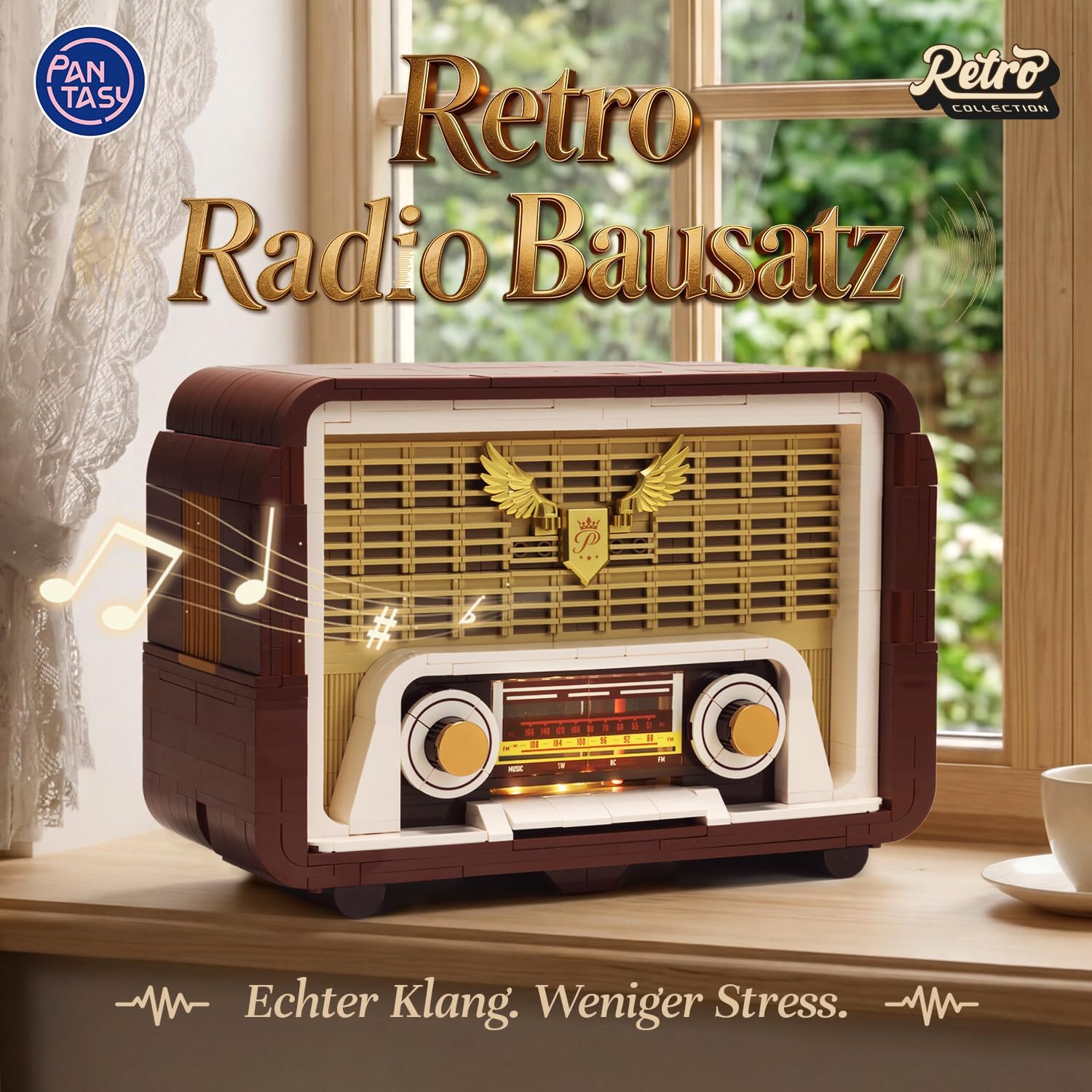 Detalle de PANTASY Vintage Radio Klemmbaustein-Set – Retro-Design trifft moderne Technik