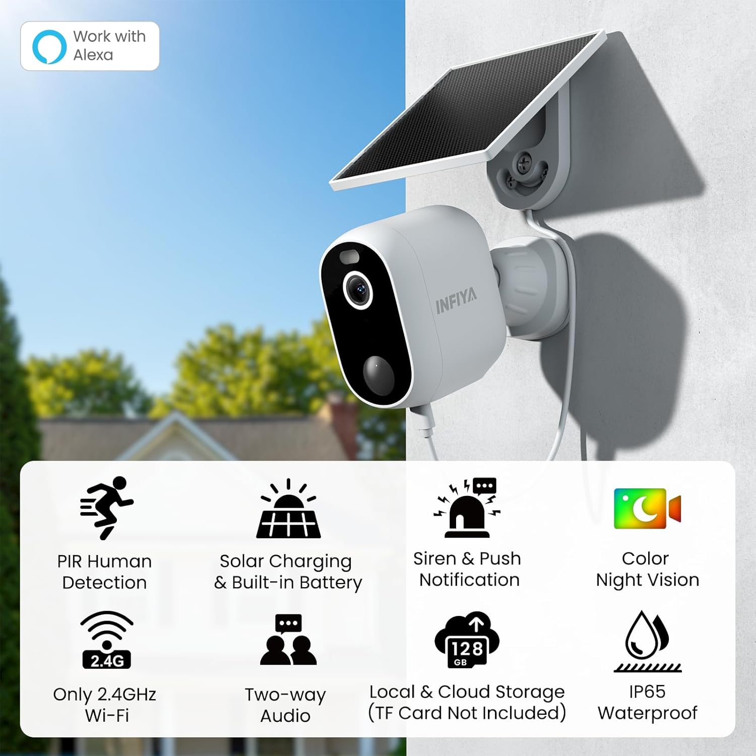 Thumbnail 1 de INFIYA Z1 4P Wireless Outdoor Security Cameras (Solar & Battery) 2K, 2.4G Wi‑Fi, AI Human Detection