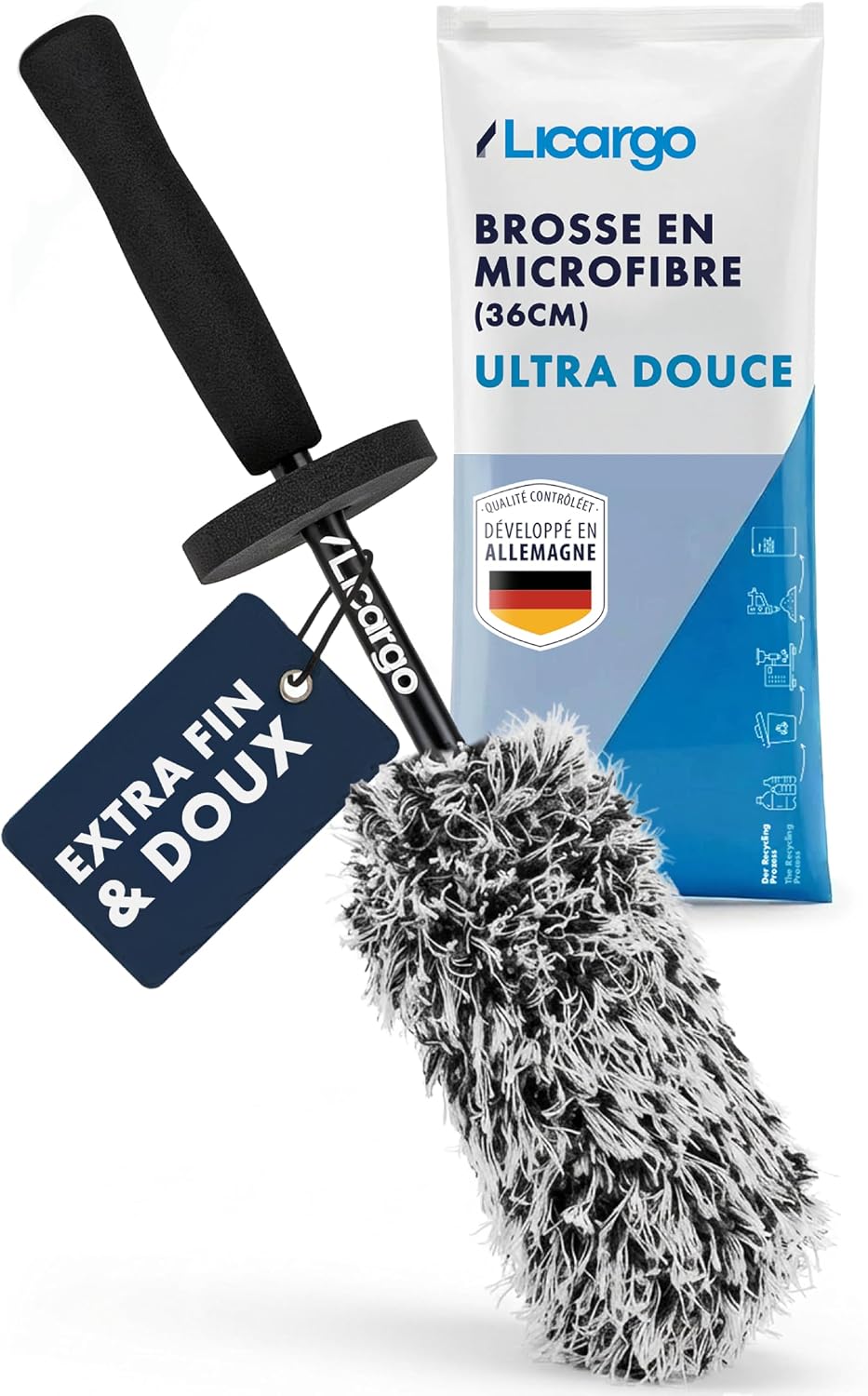 LICARGO Brosse Jante Microfibre Extra Fine – Nettoyage en profondeur des jantes, noyau stable