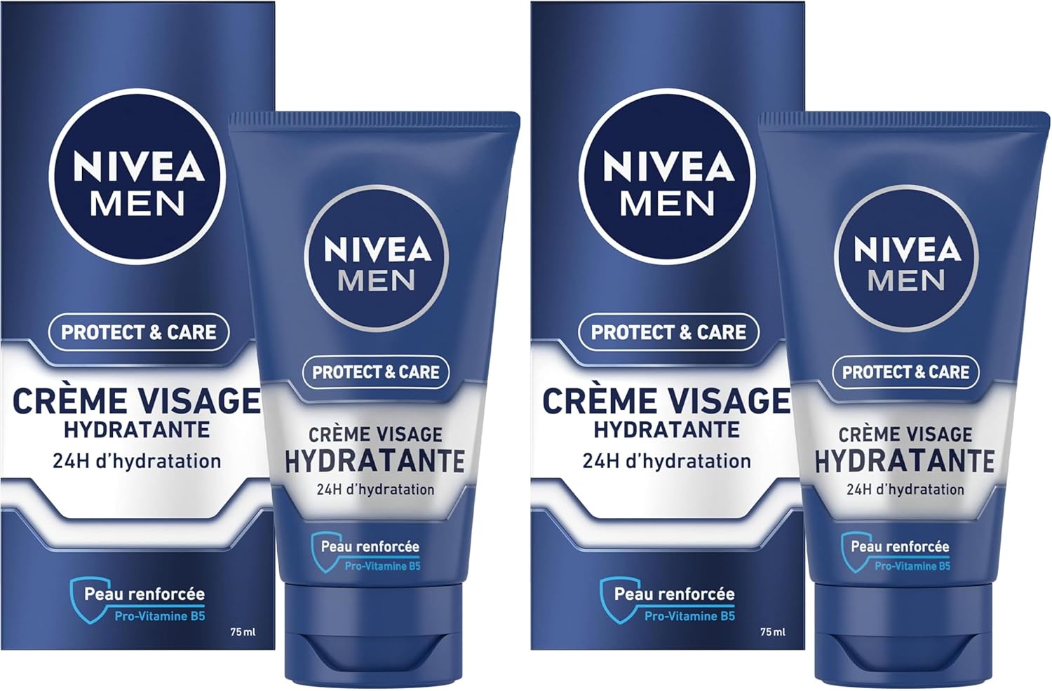 Detalle de NIVEA MEN Protect & Care Soin Confort Hydratant visage (vitamine B5 & aloe vera) – lot de 2 x 75 ml