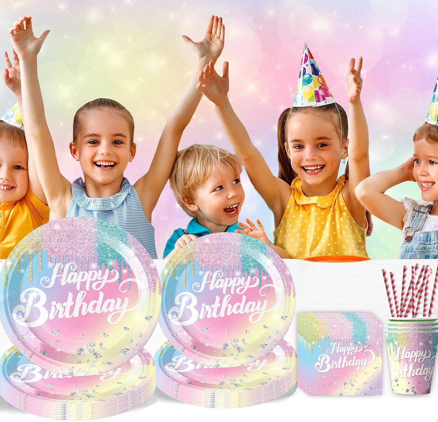 Detalle de Regenbogen Partygeschirr Set 50 Teile đ