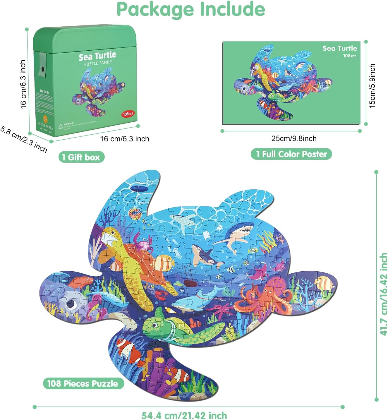 Thumbnail 1 de Sea Turtle Jigsaw Puzzle for Kids – 108 Large Pieces for Ages 4–10