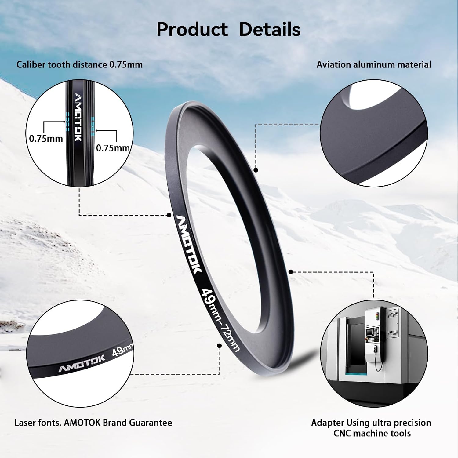 Detalle de 49mm to 72mm Camera Lens Adapter Ring for Filters and Accessories (Step-Up)
