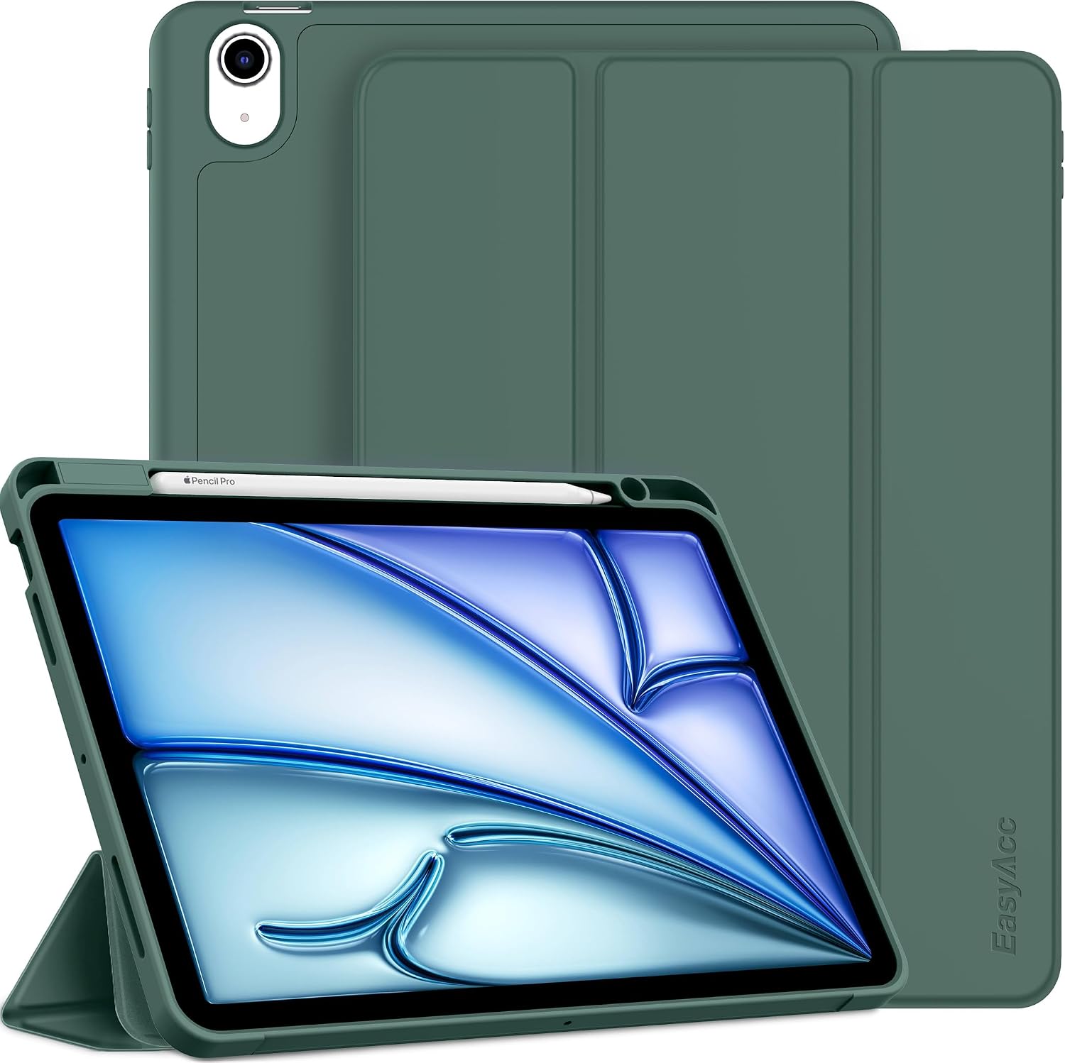 Detalle de EasyAcc Hülle für iPad Air 11 Zoll M4/M3/M2 2026/2025/2024 – 10.9 Zoll + Stifthalter + Nachtgrün