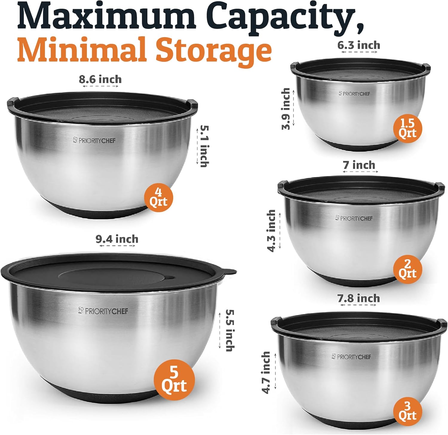 Thumbnail 2 de Priority Chef Mixing Bowls Set 1.5–5 qt