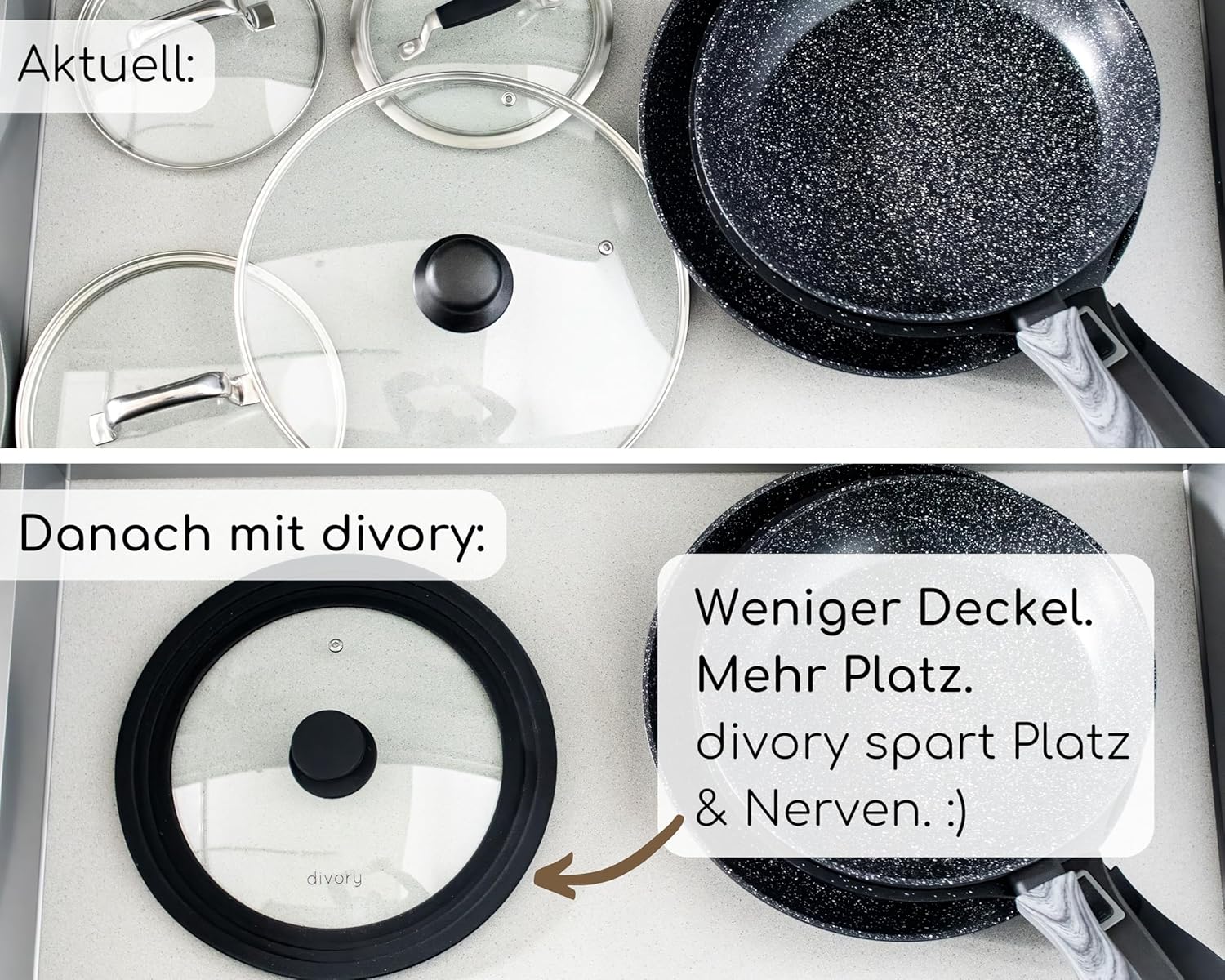 Detalle 2 de DIVORY Pfannendeckel für 28, 30 & 32 cm – Glasdeckel mit abgestuftem Silikonrand