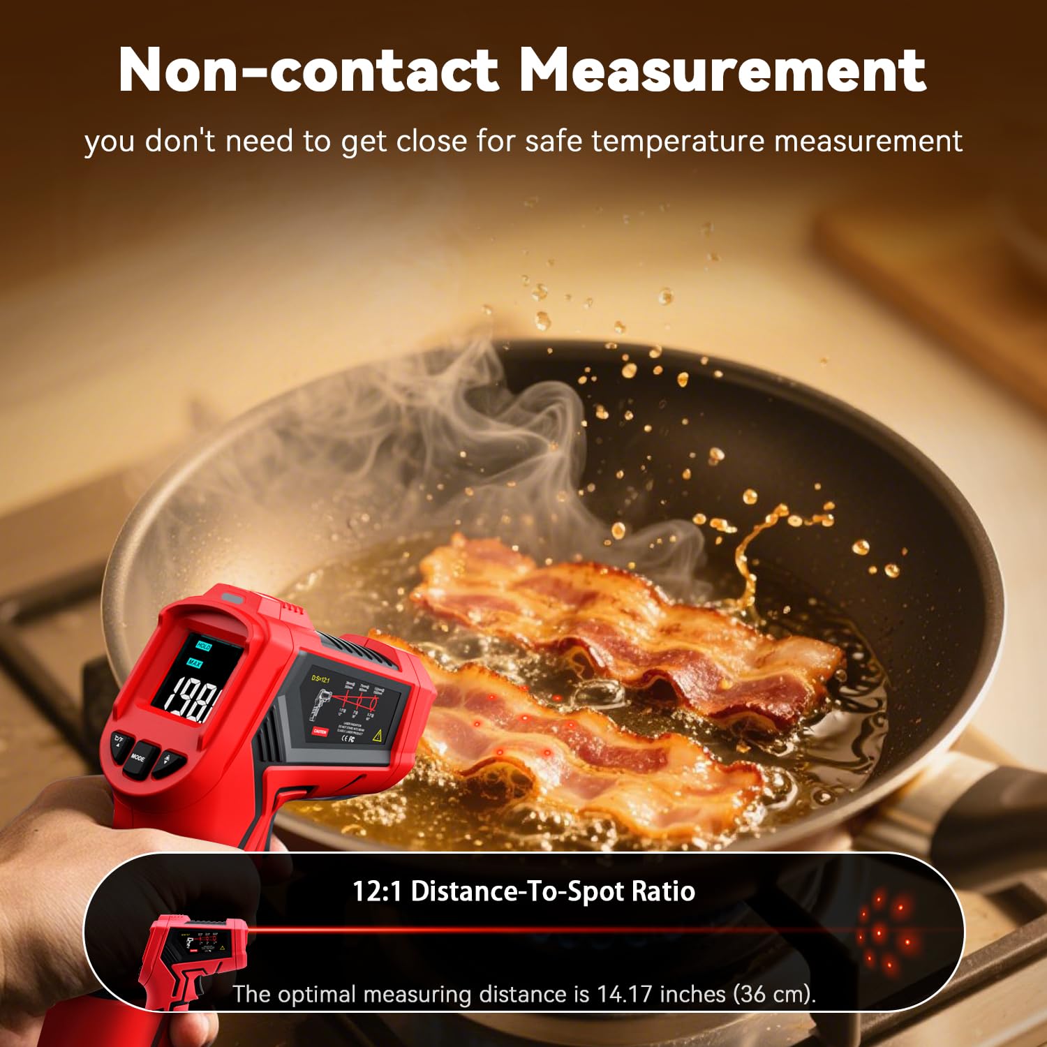 Detalle de Wintact Laser Infrared Thermometer Gun WT313B — Non-Contact Temperature Measurement from -50℃ to 950℃