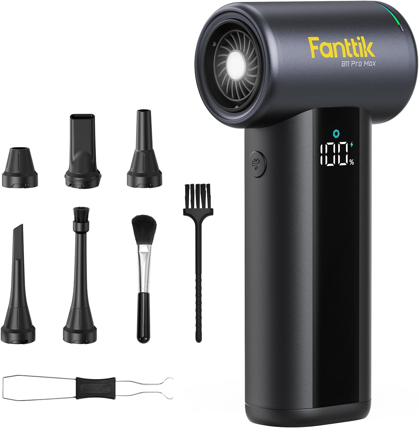 Detalle de Fanttik B11 Pro Max Electric Air Duster: 150,000 RPM Power with Boost, 28.08Wh Battery, and 5-Head Kit