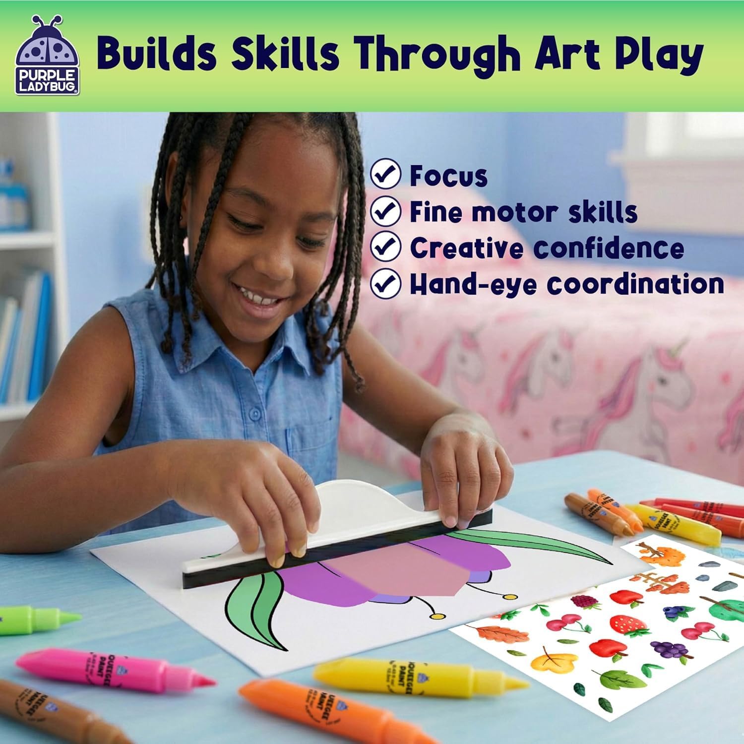 Thumbnail 6 de Squeegee Art Kids Paint Kit Blooms & Bugs – nature-themed painting set with stickers